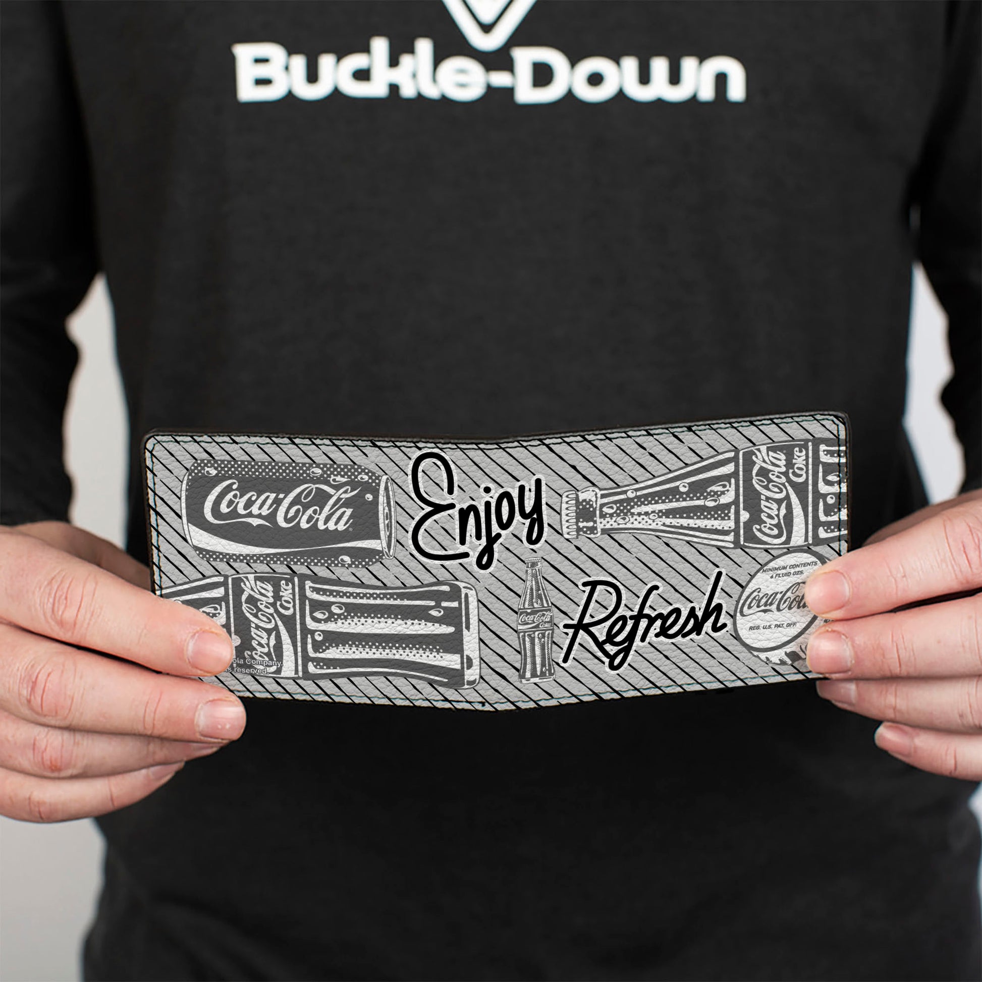 Bi-Fold Wallet - Coca-Cola ENJOY REFRESH Can and Bottle Grays/White/Black Bi-Fold Wallets Coca-Cola