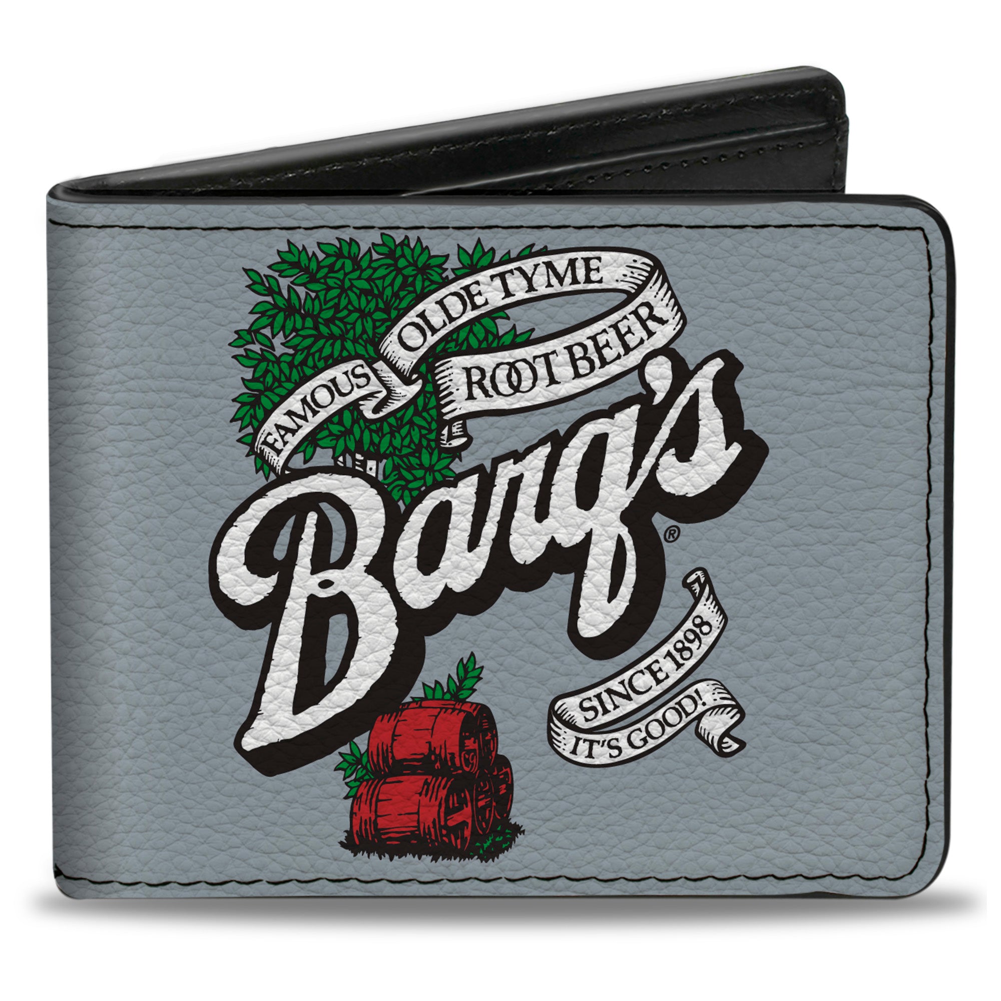 Bi-Fold Wallet - BARQ'S OLD TYME ROOT BEER Barrels Logo Gray Bi-Fold Wallets Coca-Cola