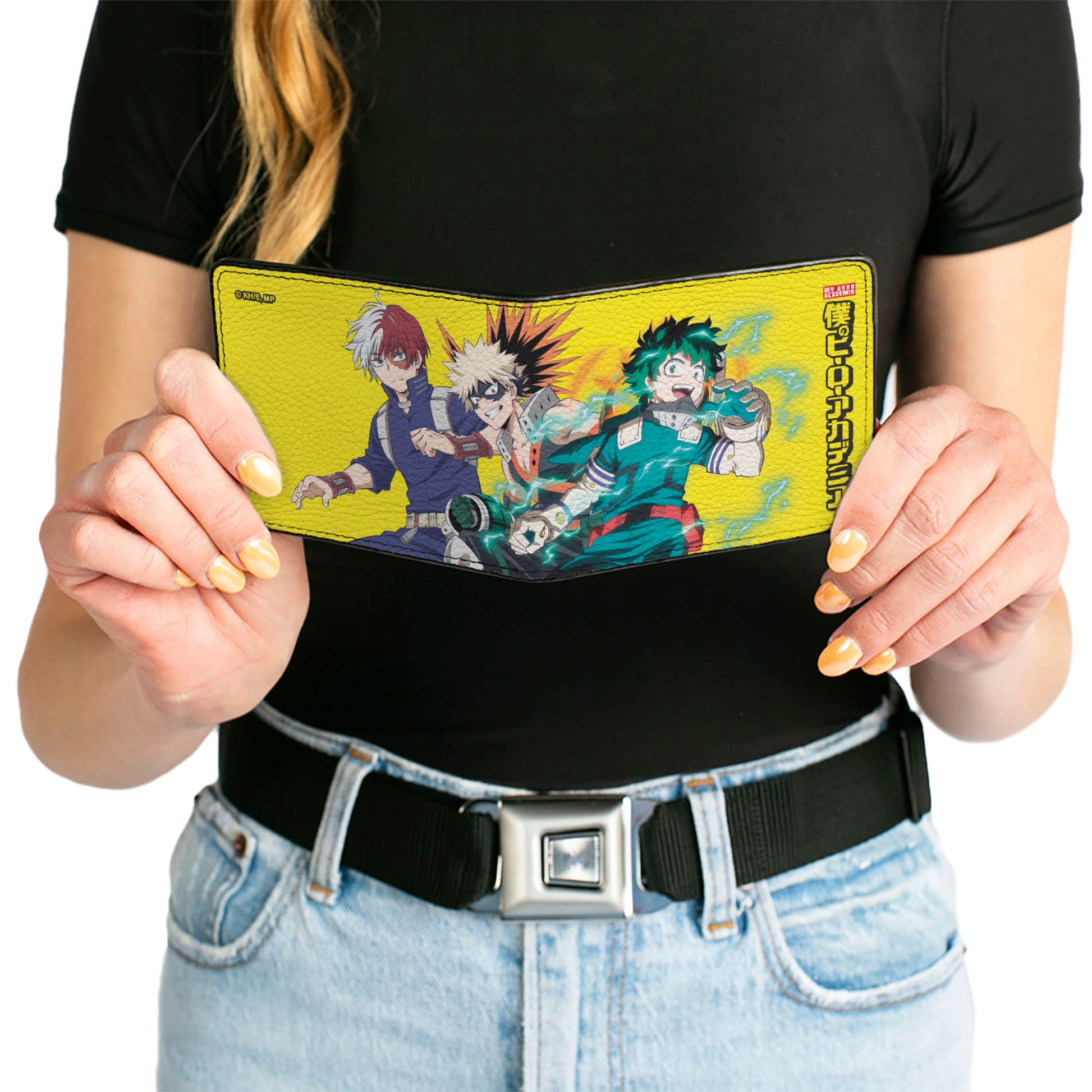 Bi-Fold Wallet - MY HERO ACADEMIA Three Character Group Pose and Title Logo Yellow Bi-Fold Wallets My Hero Academia