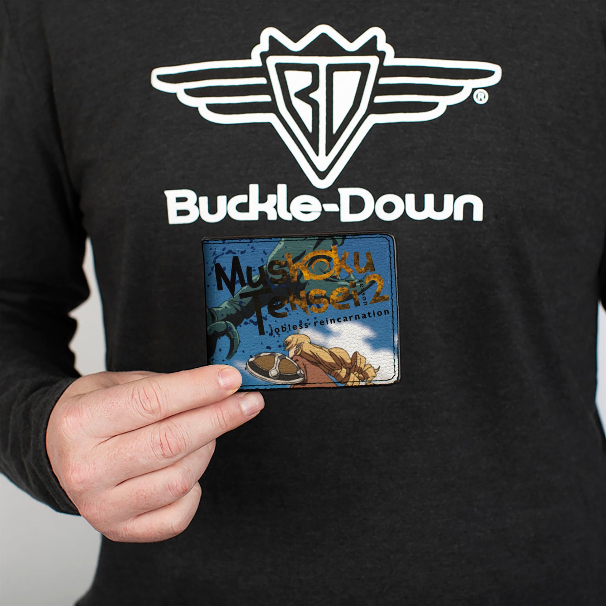 Bi-Fold Wallet - MUSHOKU TENSEI Elinalise Dragonroad Scorpion Battle Scene and Title Logo Bi-Fold Wallets Mushoku Tensei Jobless Reincarnation