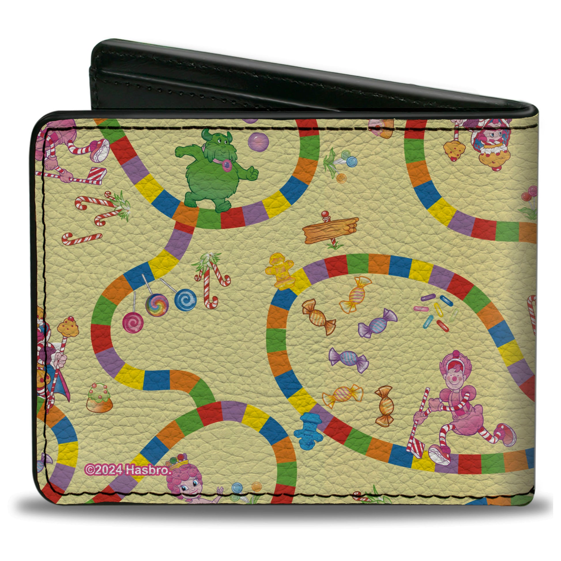 Bi-Fold Wallet - Candy Land Kandy King Game Path Pose and Characters Yellow/Multi Color Bi-Fold Wallets Candy Land