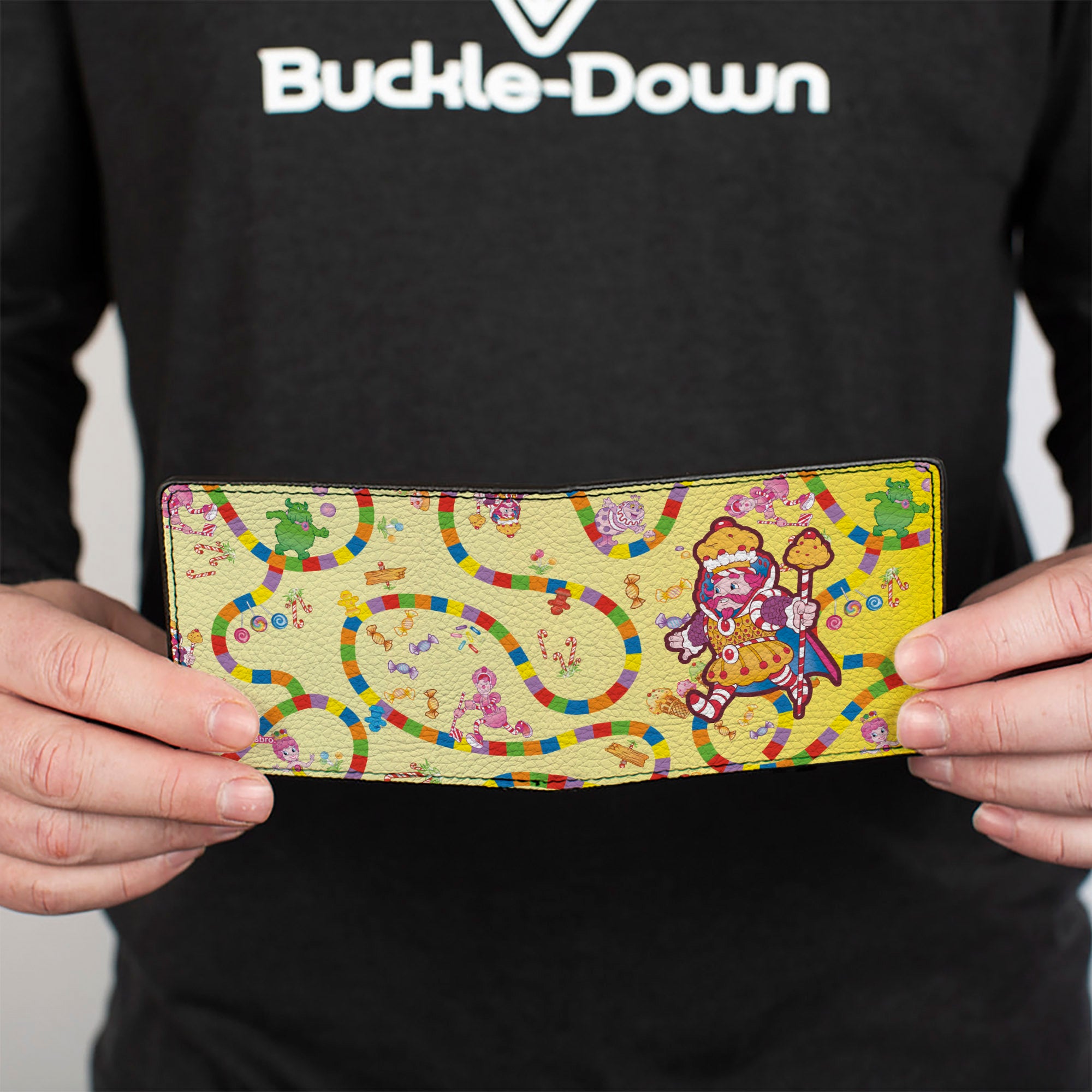 Bi-Fold Wallet - Candy Land Kandy King Game Path Pose and Characters Yellow/Multi Color Bi-Fold Wallets Candy Land