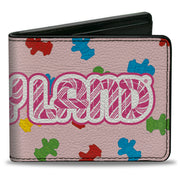 Bi-Fold Wallet - CANDYLAND Title Logo and Gingerbread Token Icons Scattered Pink Bi-Fold Wallets Candy Land