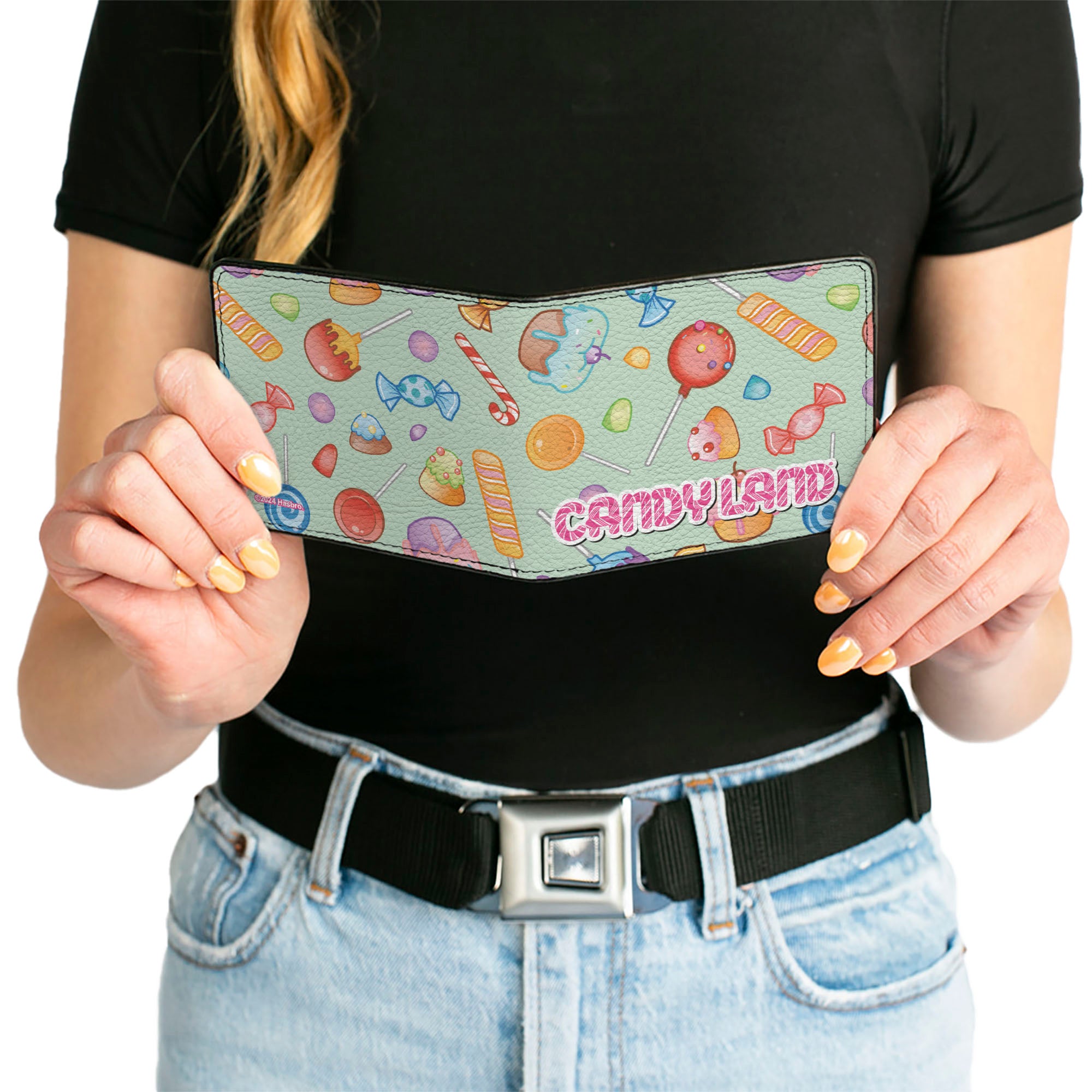 Bi-Fold Wallet - CANDY LAND Title Logo and Candy Collage Mint Green Bi-Fold Wallets Candy Land
