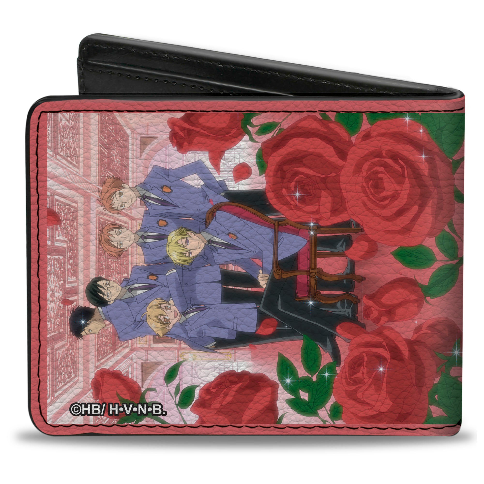 Bi-Fold Wallet - OURAN HIGH SCHOOL HOST CLUB Red Roses Character Group Pose and Title Logo Pinks Bi-Fold Wallets Ouran High School Host Club
