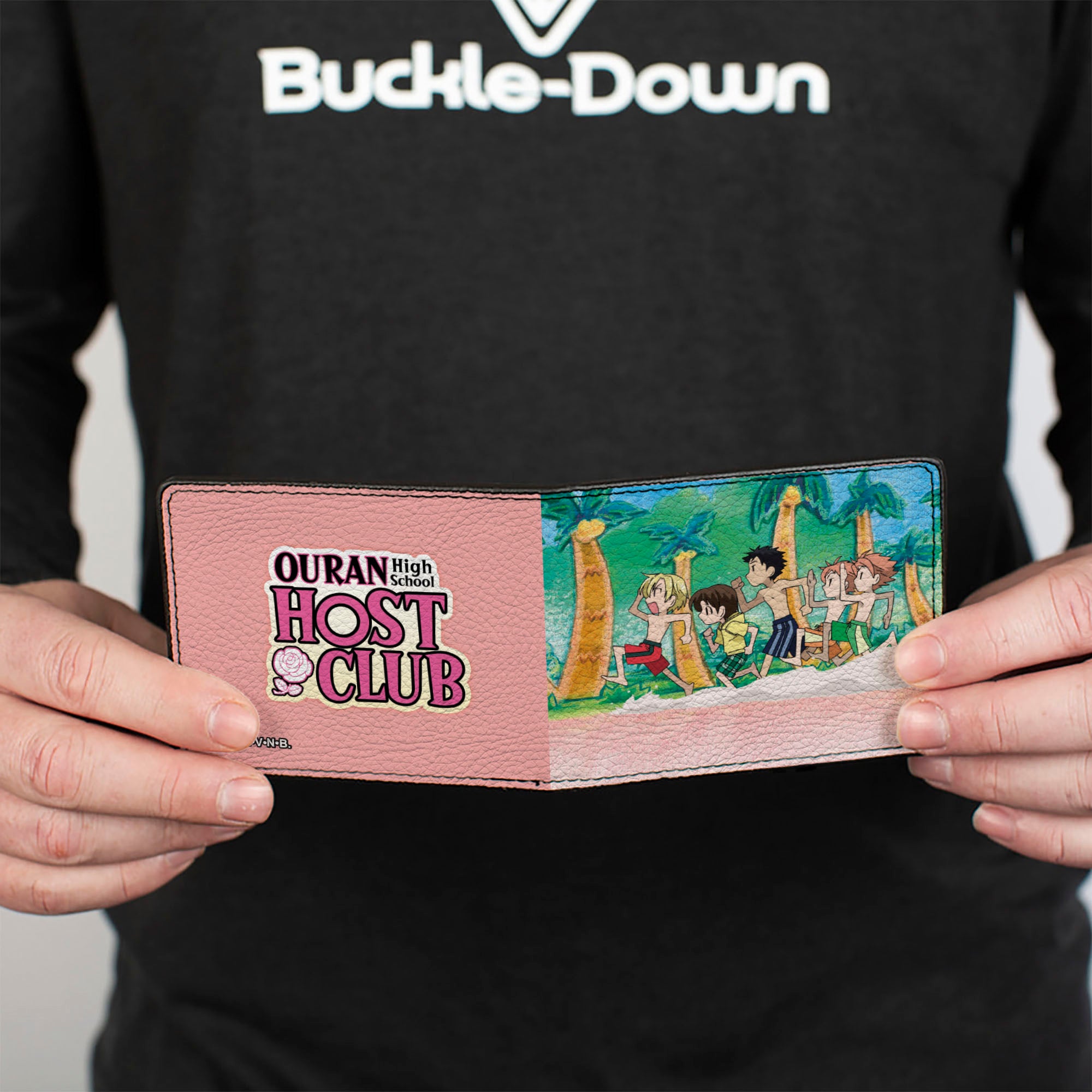 Bi-Fold Wallet - OURAN HIGH SCHOOL HOST CLUB Beach Run Group Pose and Title Logo Pink Bi-Fold Wallets Ouran High School Host Club