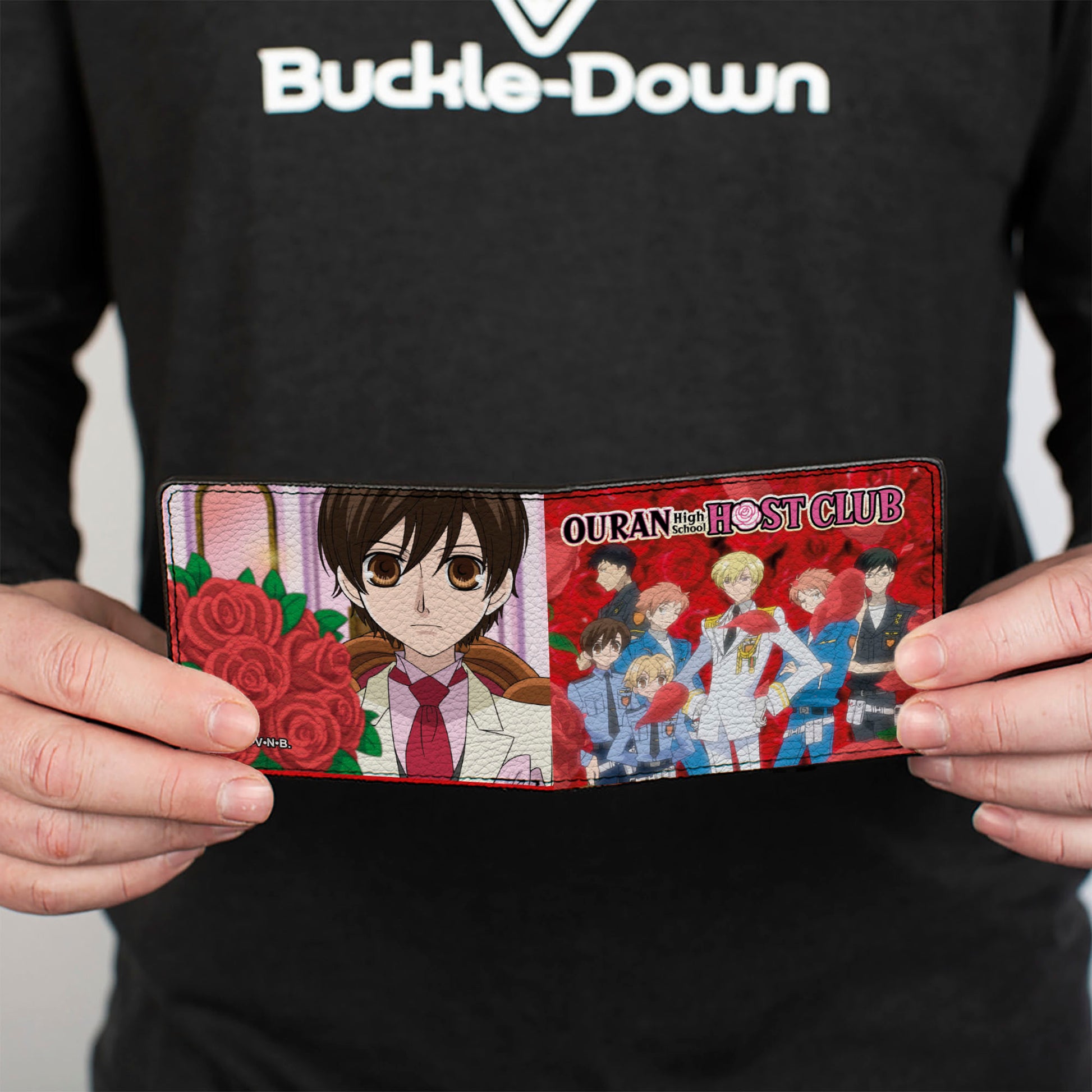 Bi-Fold Wallet - Ouran High School Host Club Group Pose and Haruhi with Red Roses Scene Bi-Fold Wallets Ouran High School Host Club