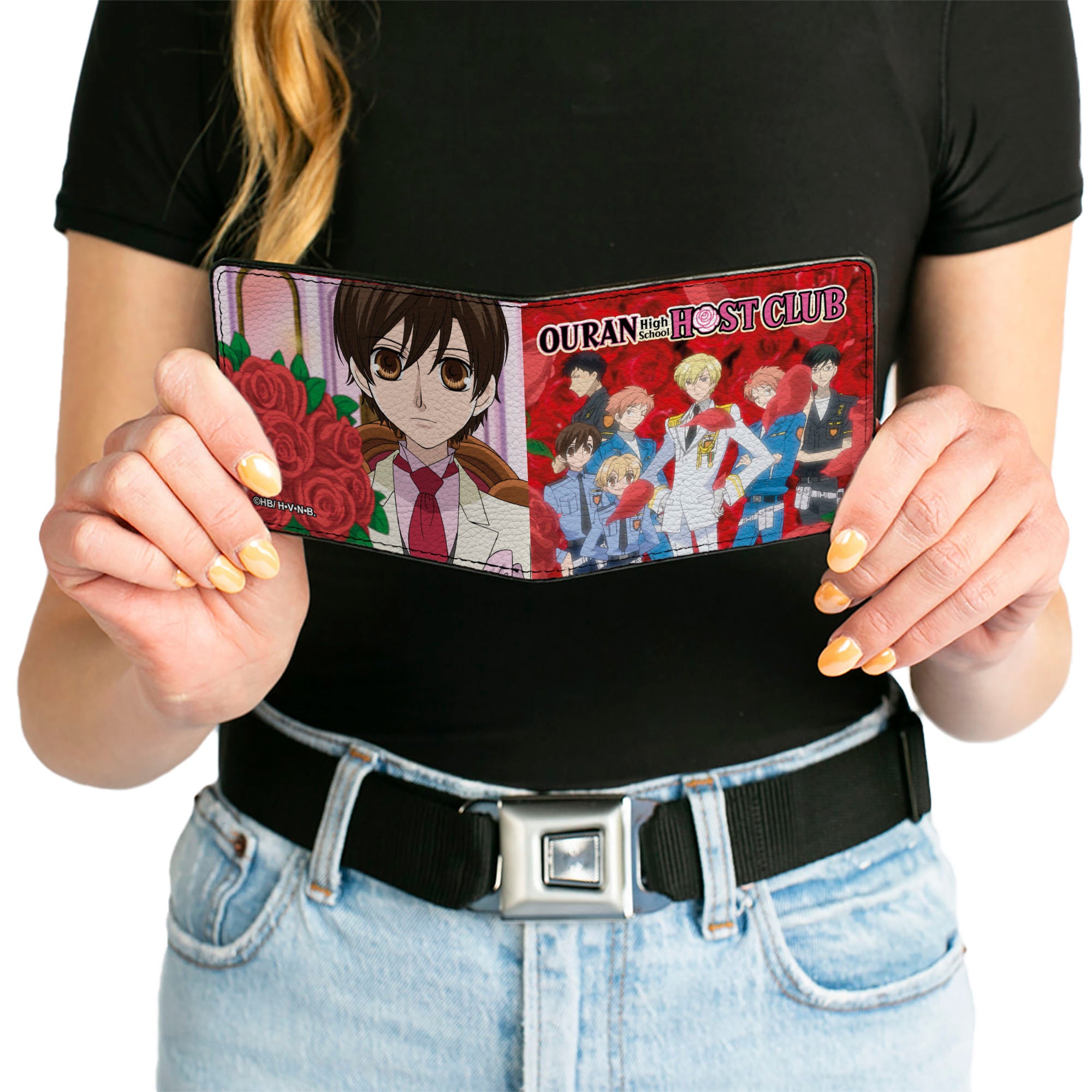 Bi-Fold Wallet - Ouran High School Host Club Group Pose and Haruhi with Red Roses Scene Bi-Fold Wallets Ouran High School Host Club