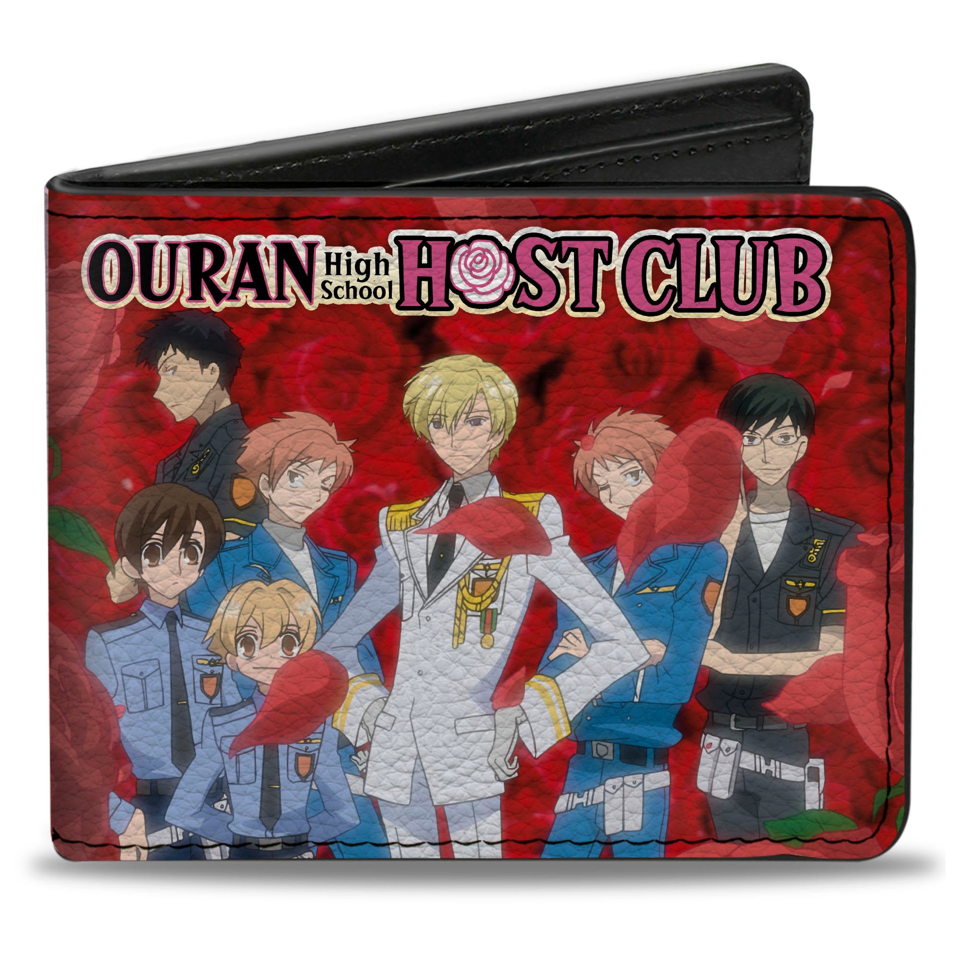 Bi-Fold Wallet - Ouran High School Host Club Group Pose and Haruhi with Red Roses Scene Bi-Fold Wallets Ouran High School Host Club