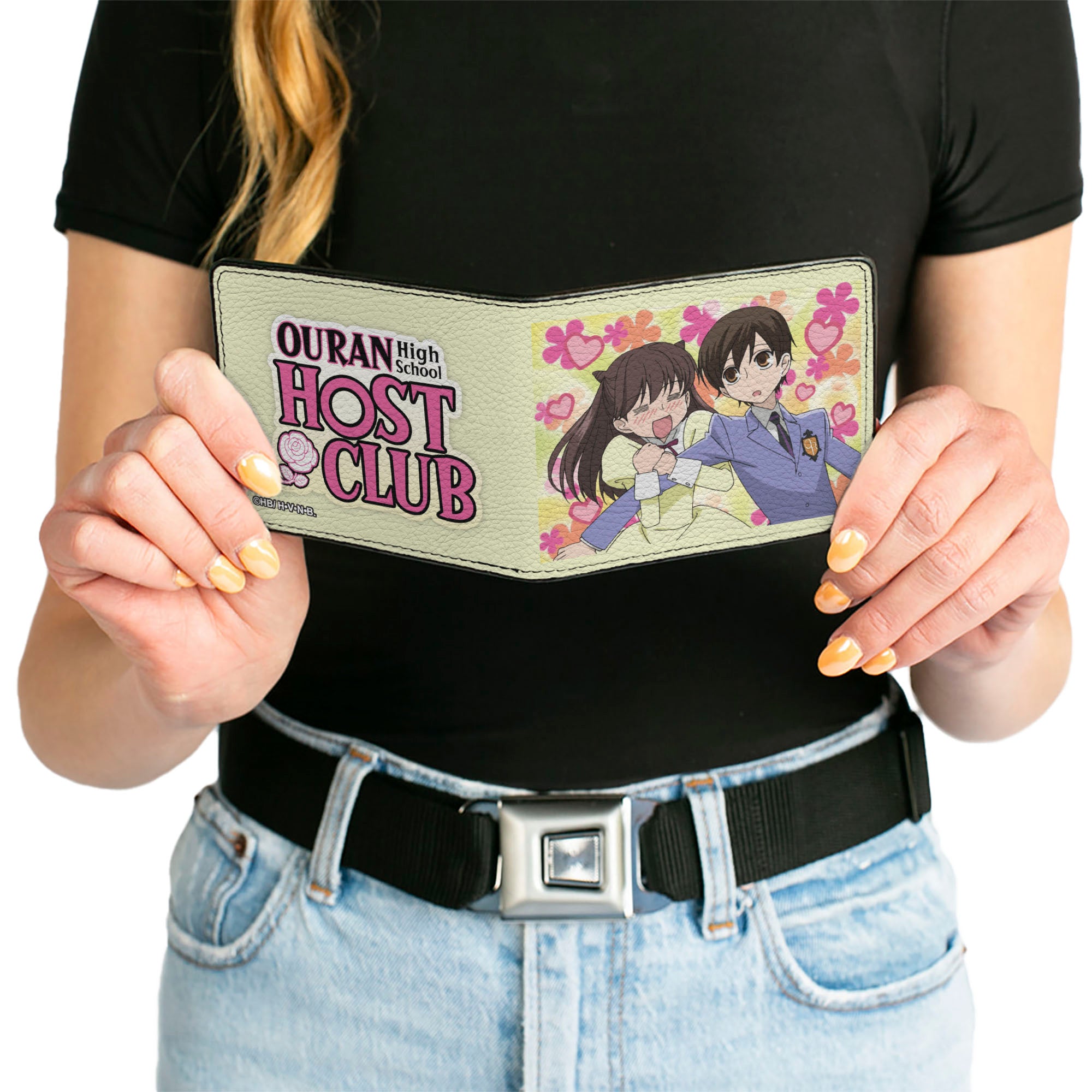 Bi-Fold Wallet - OURAN HIGH SCHOOL HOST CLUB Haruhi and Tamaki Pose and Title Logo Yellow/Pinks Bi-Fold Wallets Ouran High School Host Club