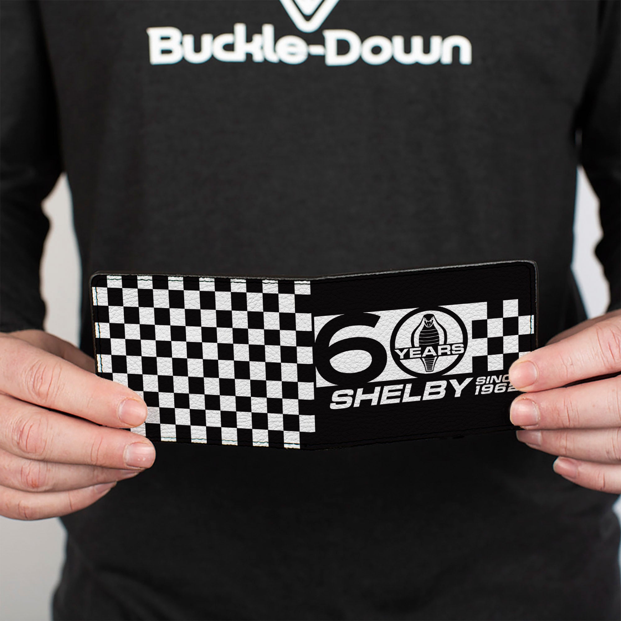 Bi-Fold Wallet - Carroll Shelby 60 YEARS-SHELBY SINCE 1962 Checker Logo Black White Bi-Fold Wallets Shelby