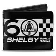Bi-Fold Wallet - Carroll Shelby 60 YEARS-SHELBY SINCE 1962 Checker Logo Black White Bi-Fold Wallets Shelby