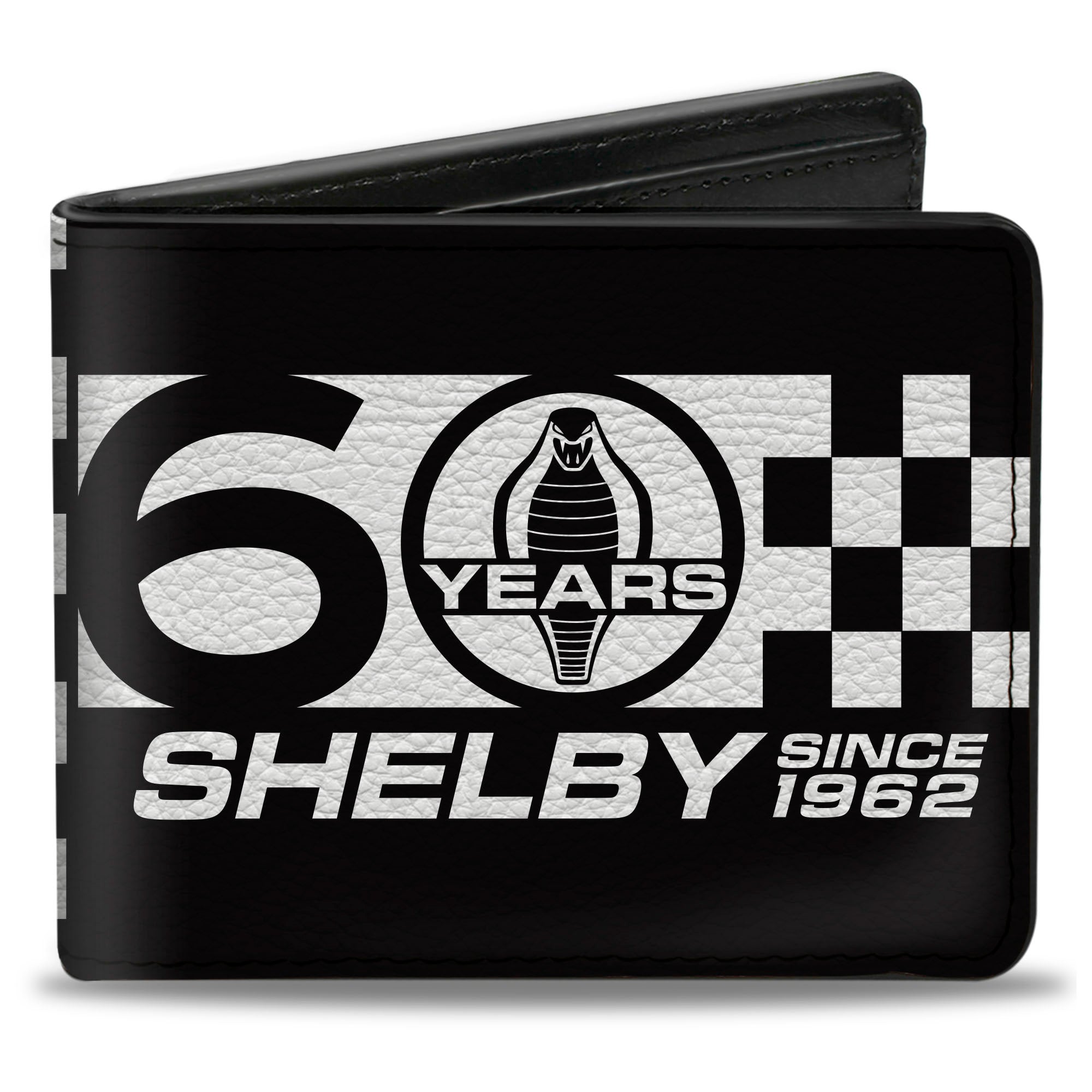 Bi-Fold Wallet - Carroll Shelby 60 YEARS-SHELBY SINCE 1962 Checker Logo Black White Bi-Fold Wallets Shelby