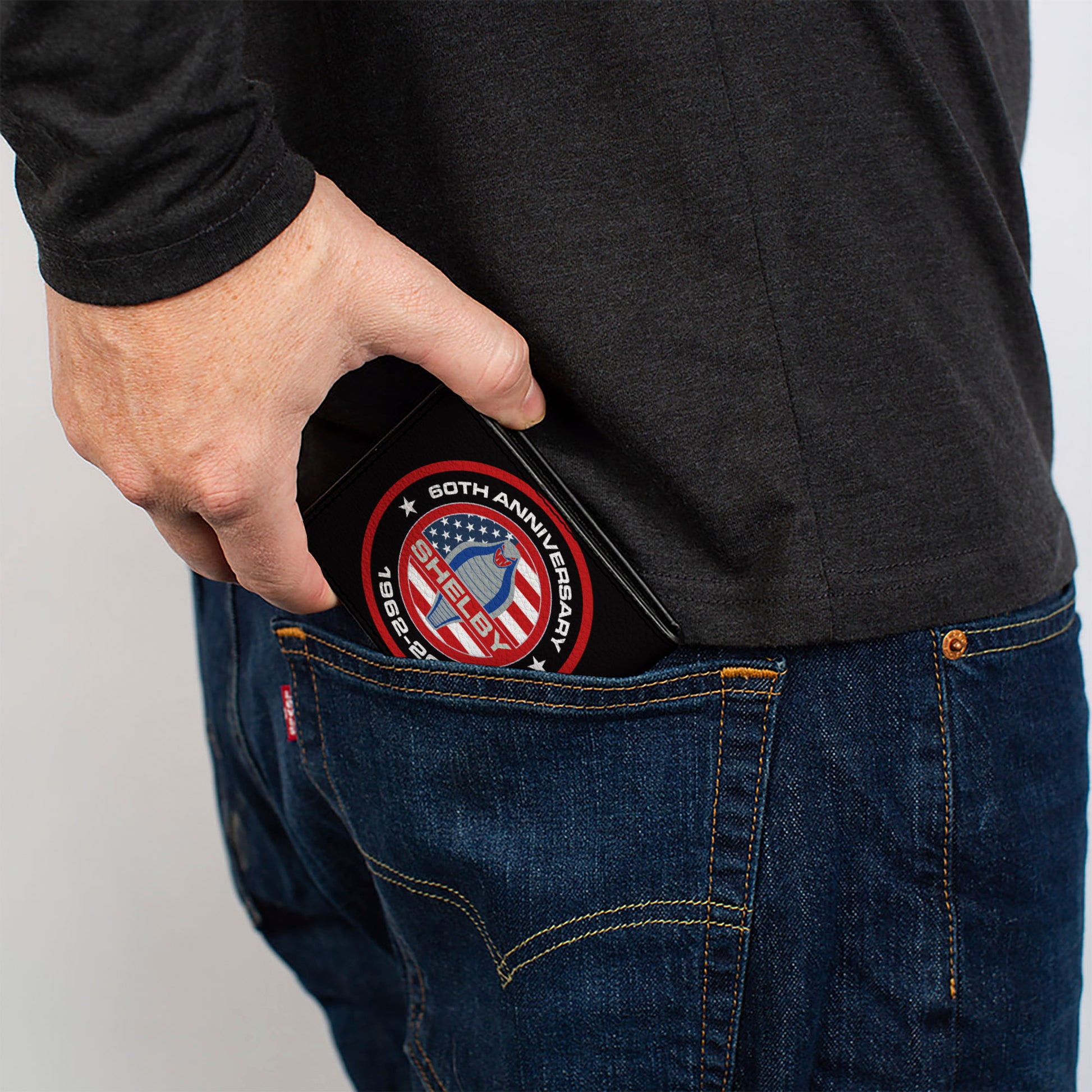 Bi-Fold Wallet - Carroll Shelby 60TH ANNIVERSARY SHELBY Cobra Icon Black Red White Gray Blue Bi-Fold Wallets Shelby