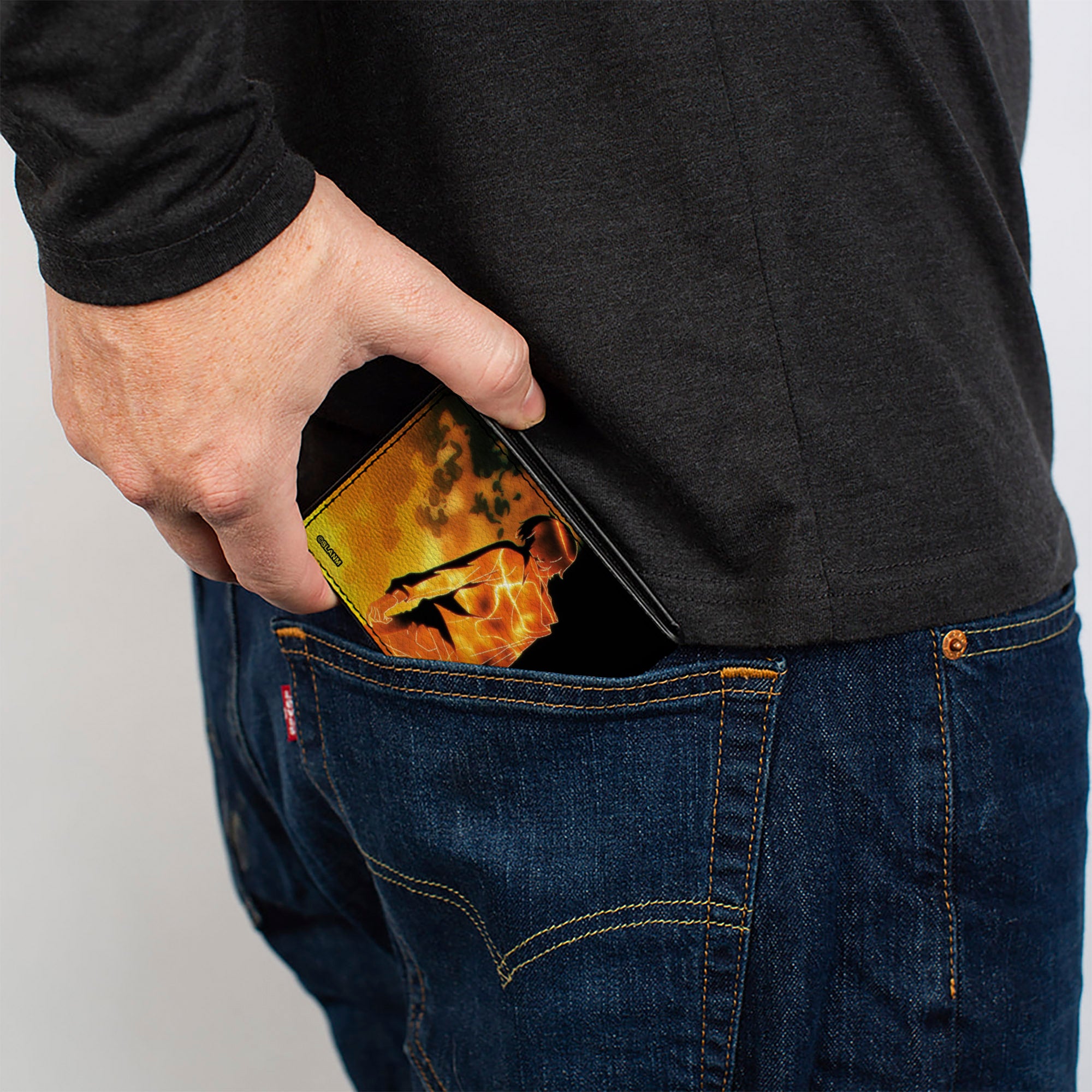 Bi-Fold Wallet - SOLO LEVELING Sung Jinwoo Blue and Red Flame Poses and Title Logo Bi-Fold Wallets Solo Leveling