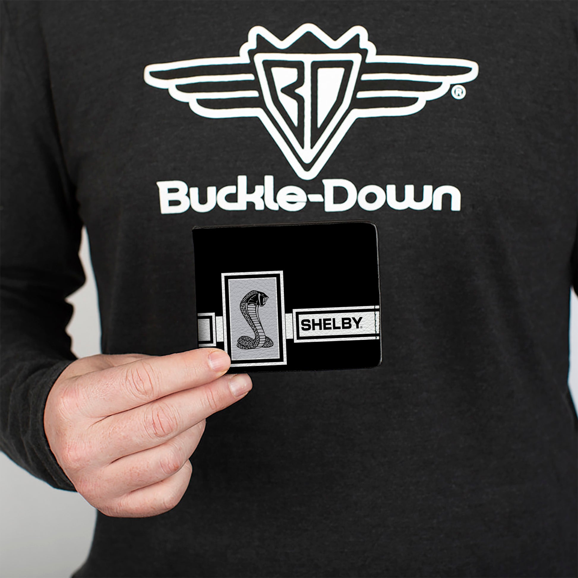 Bi-Fold Wallet - SHELBY GT 500 Cobra Box Stripe Black White Gray Bi-Fold Wallets Shelby