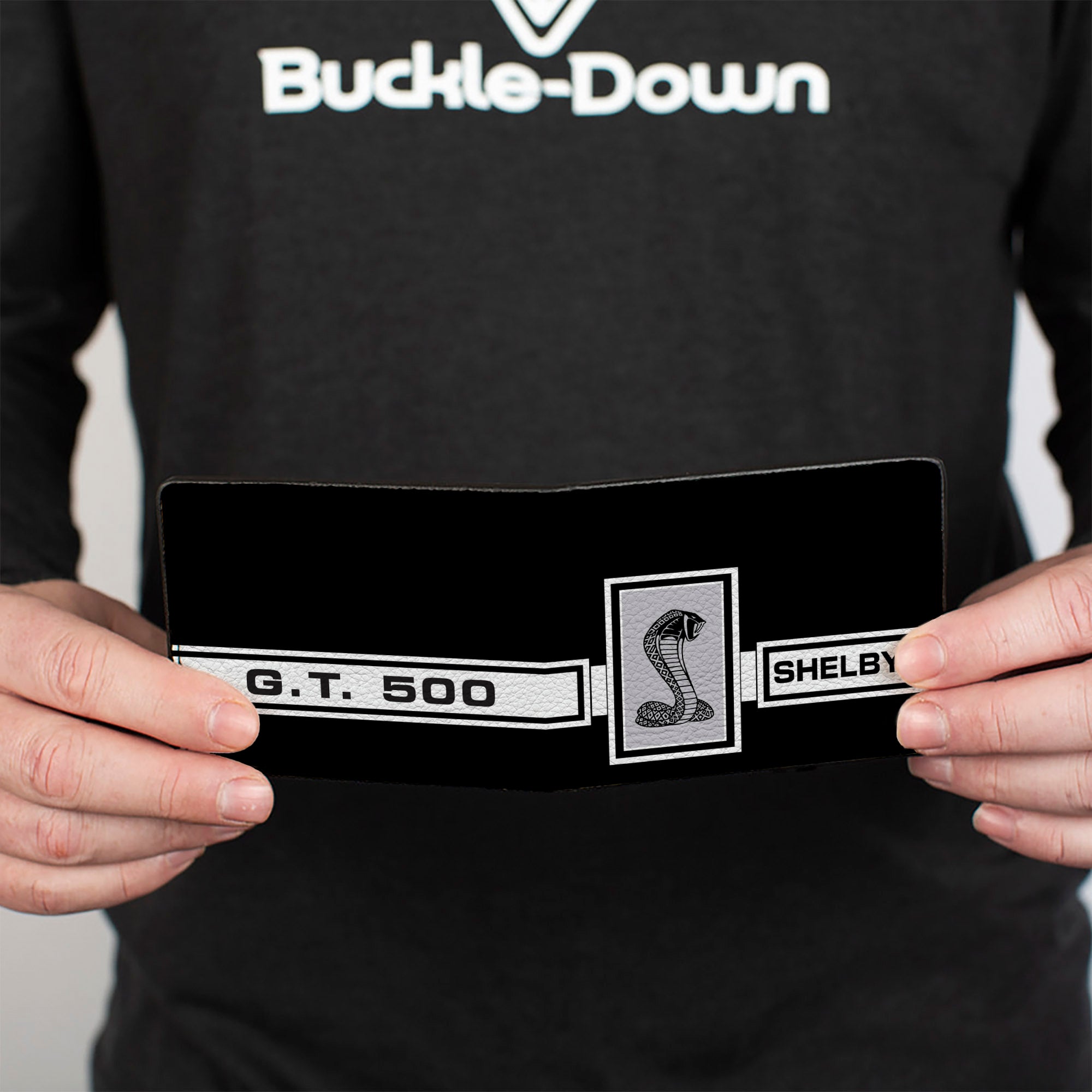 Bi-Fold Wallet - SHELBY GT 500 Cobra Box Stripe Black White Gray Bi-Fold Wallets Shelby