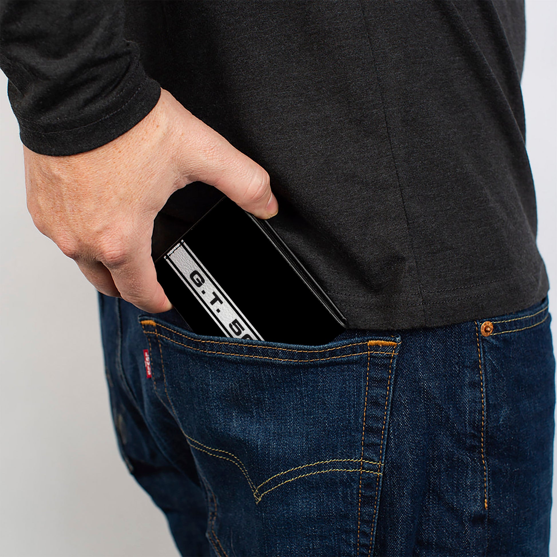 Bi-Fold Wallet - SHELBY GT 500 Cobra Box Stripe Black White Gray Bi-Fold Wallets Shelby