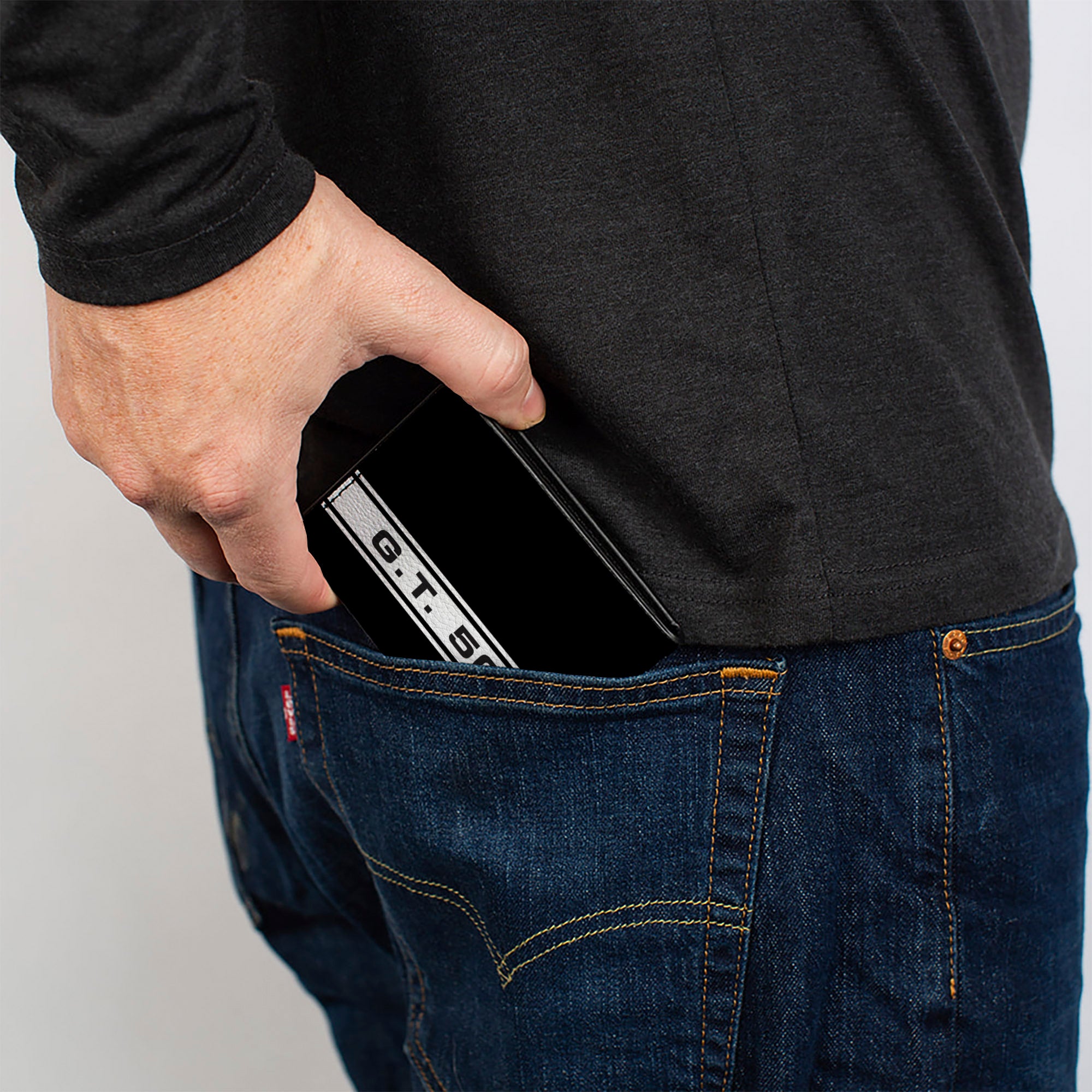 Bi-Fold Wallet - SHELBY GT 500 Cobra Box Stripe Black White Gray Bi-Fold Wallets Shelby