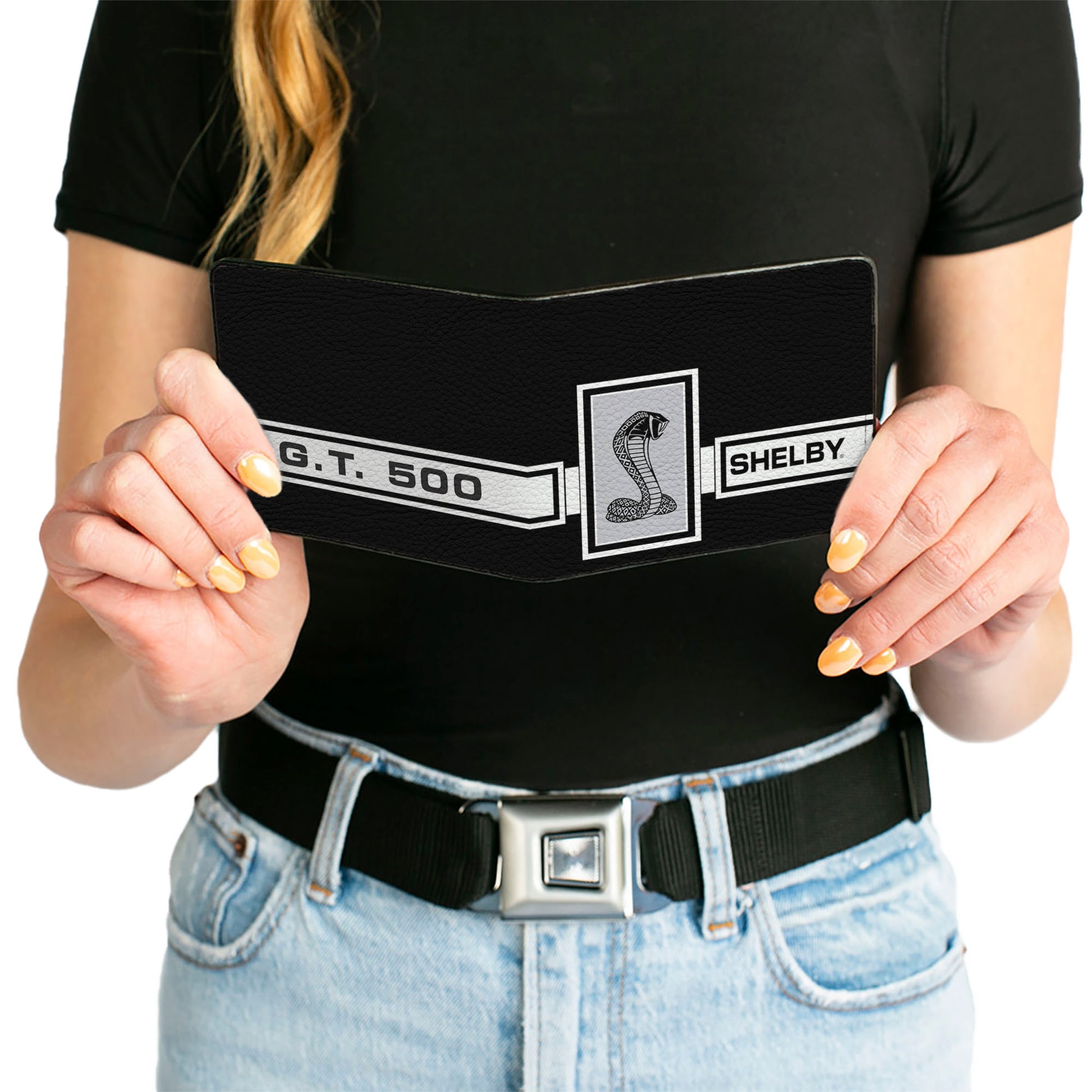 Bi-Fold Wallet - SHELBY GT 500 Cobra Box Stripe Black White Gray Bi-Fold Wallets Shelby