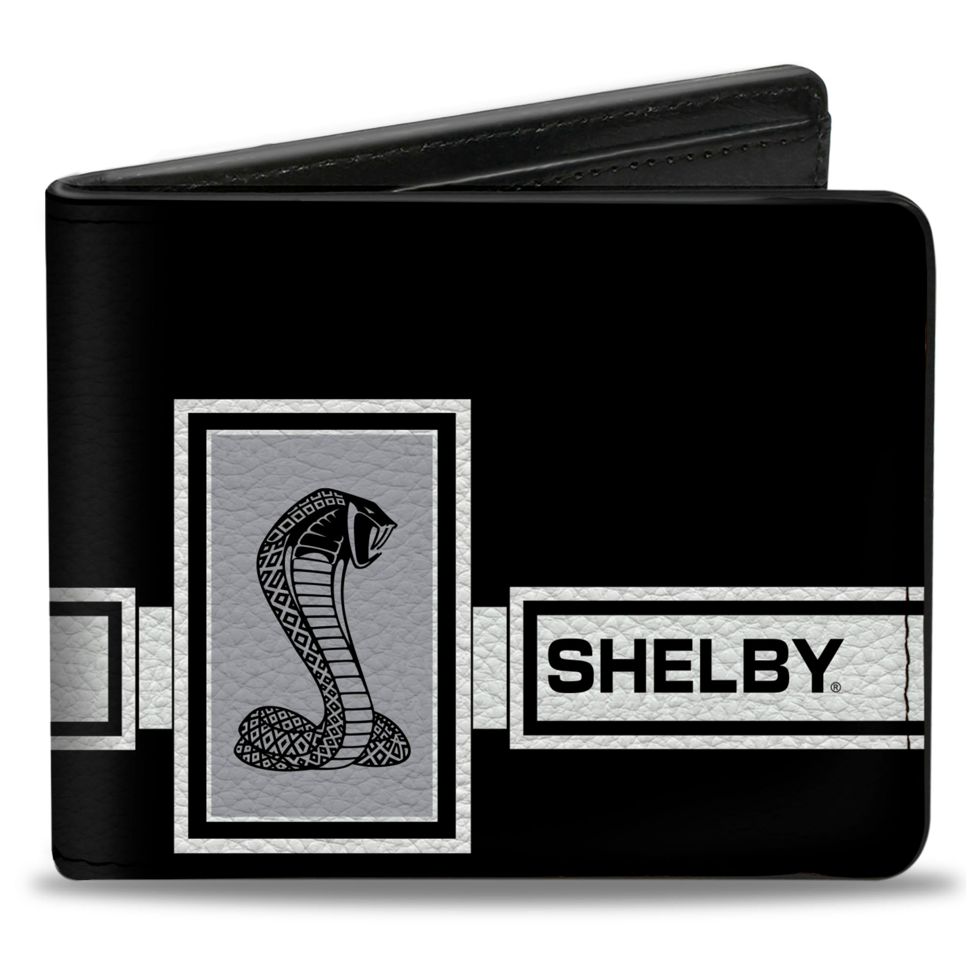 Bi-Fold Wallet - SHELBY GT 500 Cobra Box Stripe Black White Gray Bi-Fold Wallets Shelby