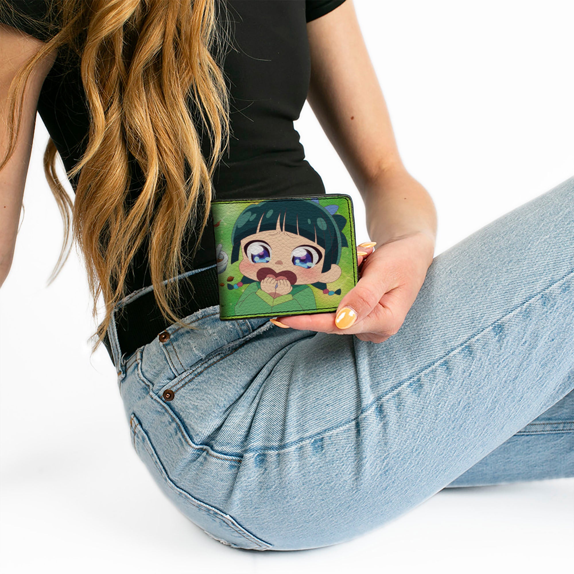 Bi-Fold Wallet - THE APOTHECARY DIARIES Chibi Maomao Pose and Title Logo Greens Bi-Fold Wallets The Apothercary Diaries