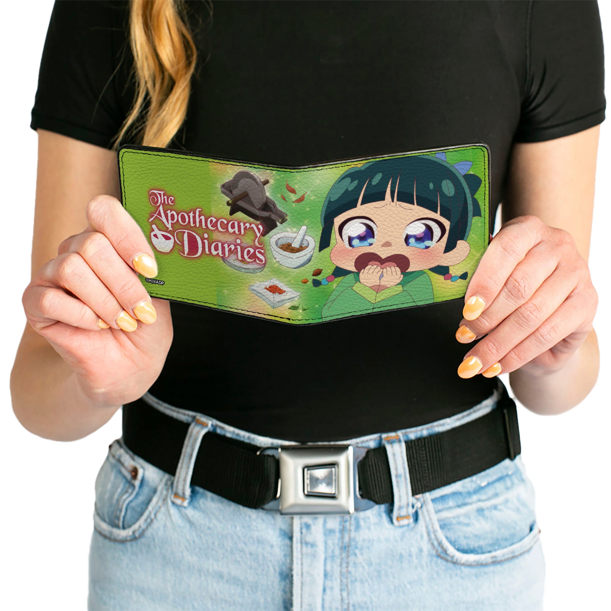 Bi-Fold Wallet - THE APOTHECARY DIARIES Chibi Maomao Pose and Title Logo Greens Bi-Fold Wallets The Apothercary Diaries