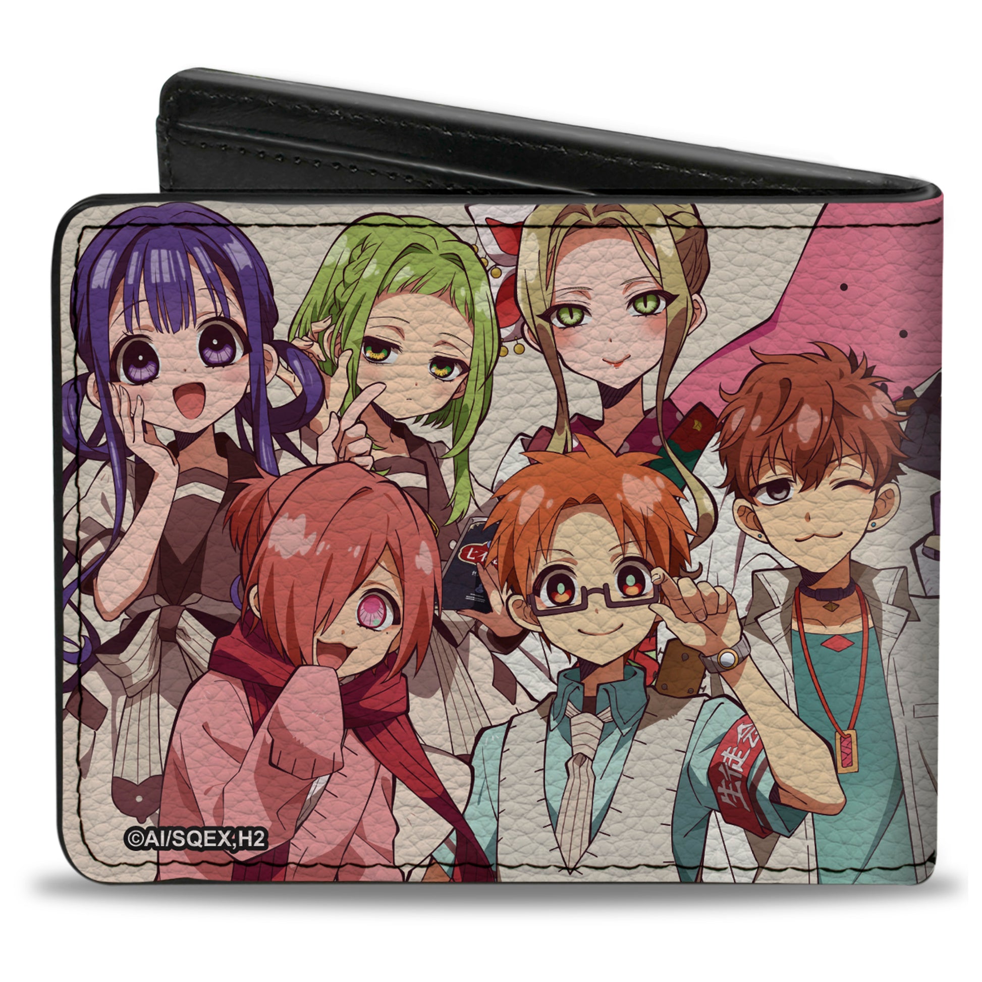 Bi-Fold Wallet - After School Hanako-Kun 13 Character Group Poses Stacked White Bi-Fold Wallets After-School Hanako-Kun
