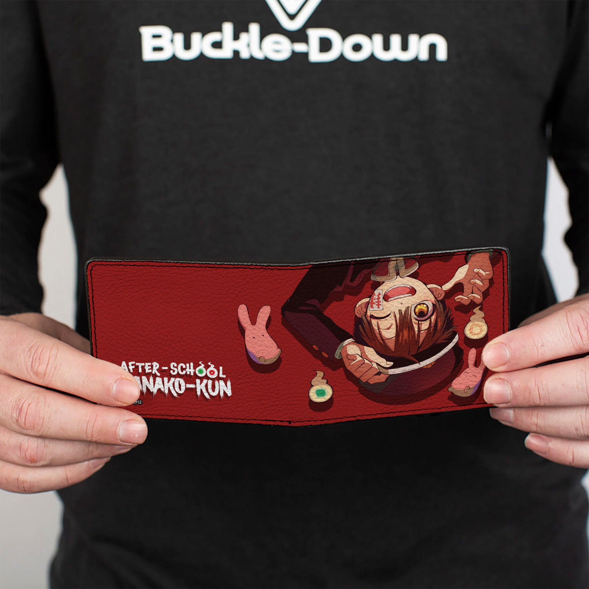 Bi-Fold Wallet - AFTER-SCHOOL HANAKO-KUN Hanako Flip Pose with Mokke and Title Logo Red Bi-Fold Wallets After-School Hanako-Kun