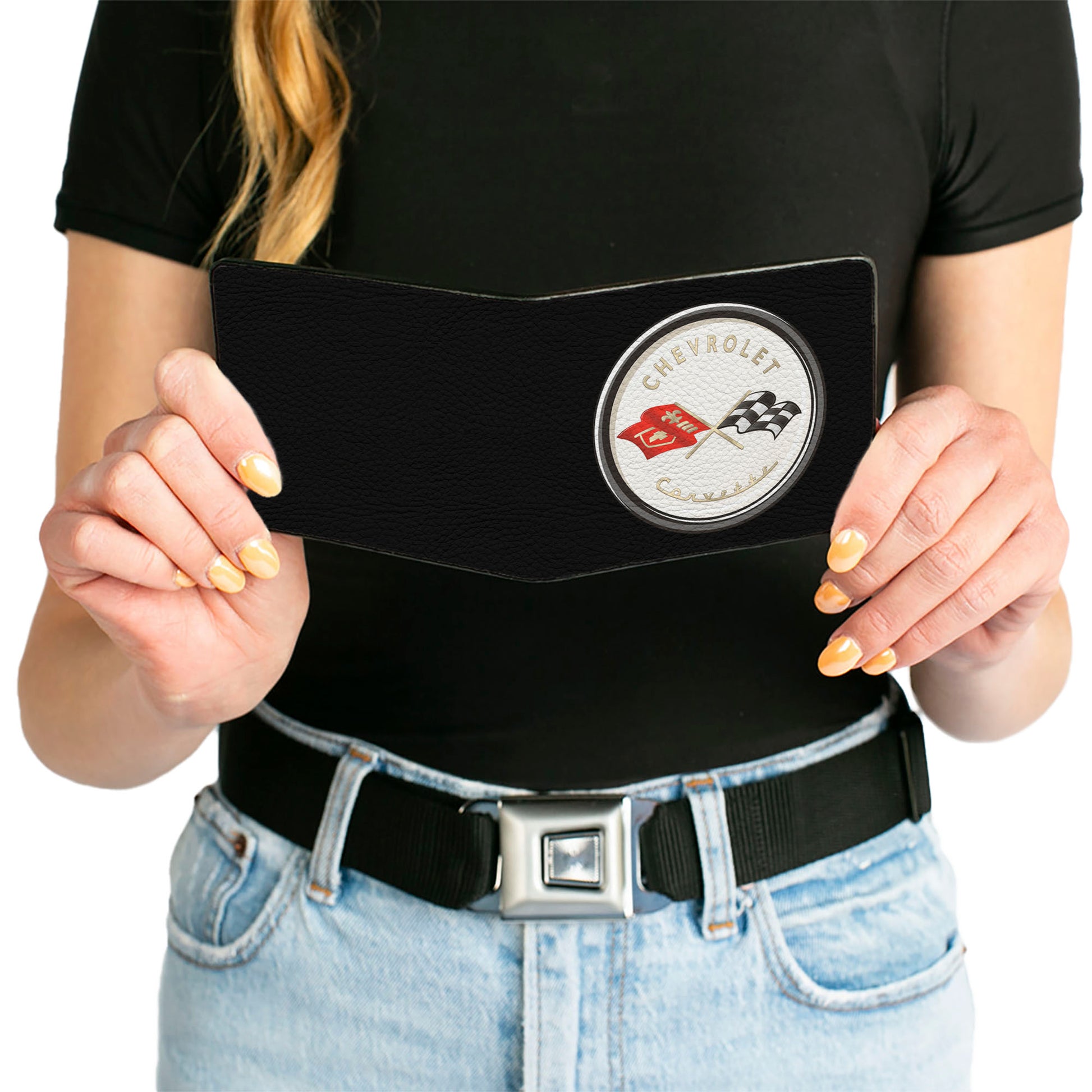 Bi-Fold Wallet - Corvette C1 Flags Emblem Black Bi-Fold Wallets GM General Motors