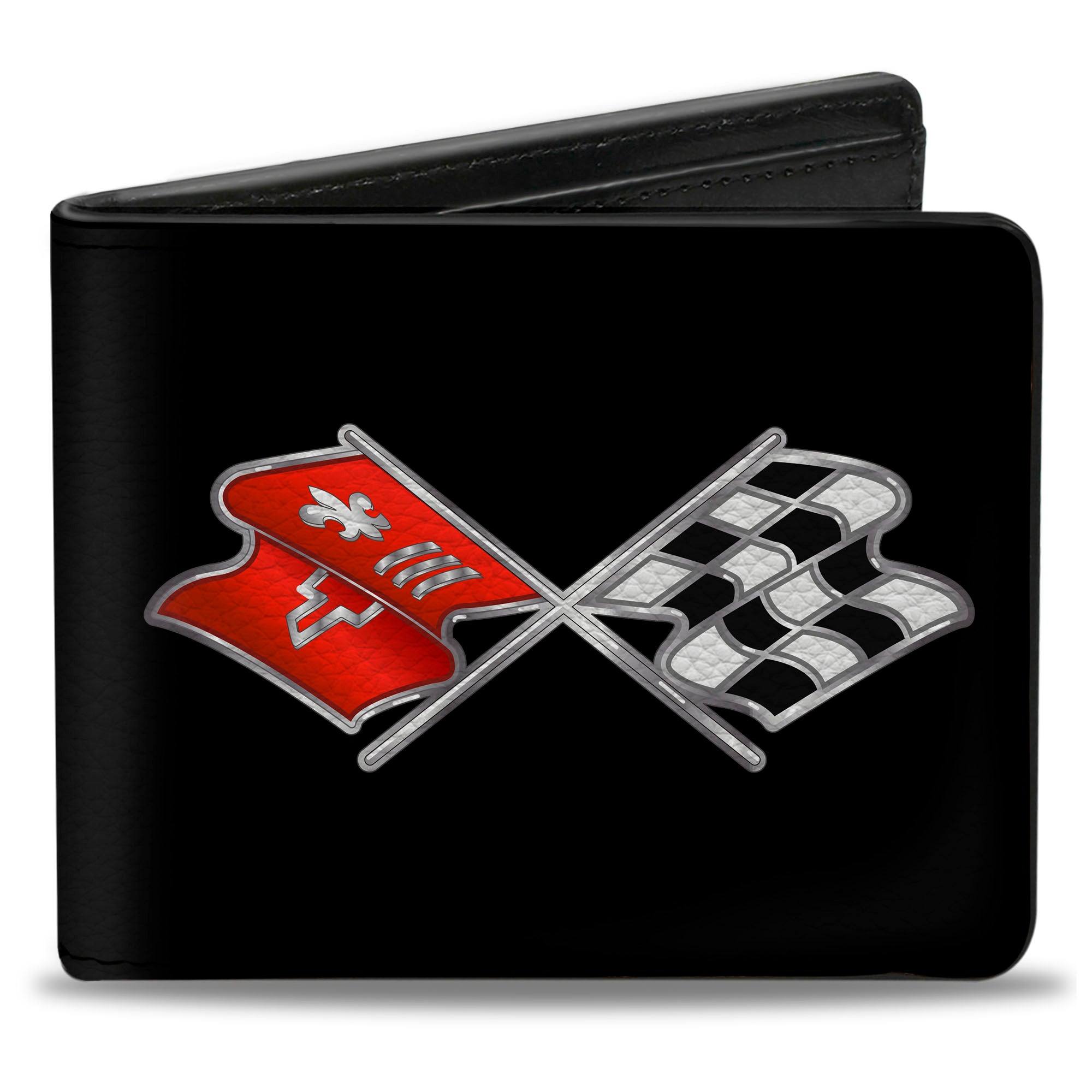 Bi-Fold Wallet - Corvette C3 Crossed Flags Logo Black Bi-Fold Wallets GM General Motors