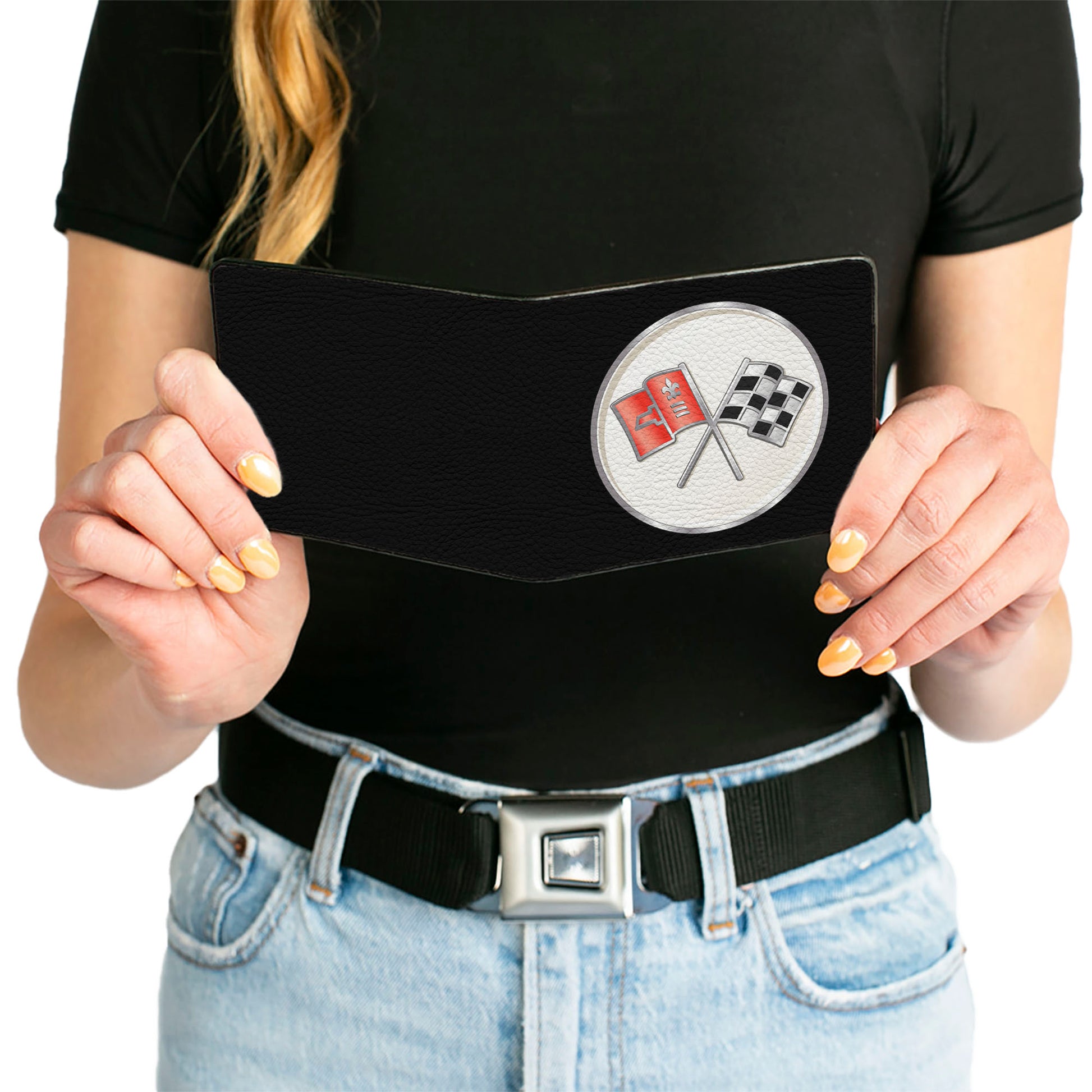 Bi-Fold Wallet - Corvette C2 Flags Logo Black Bi-Fold Wallets GM General Motors