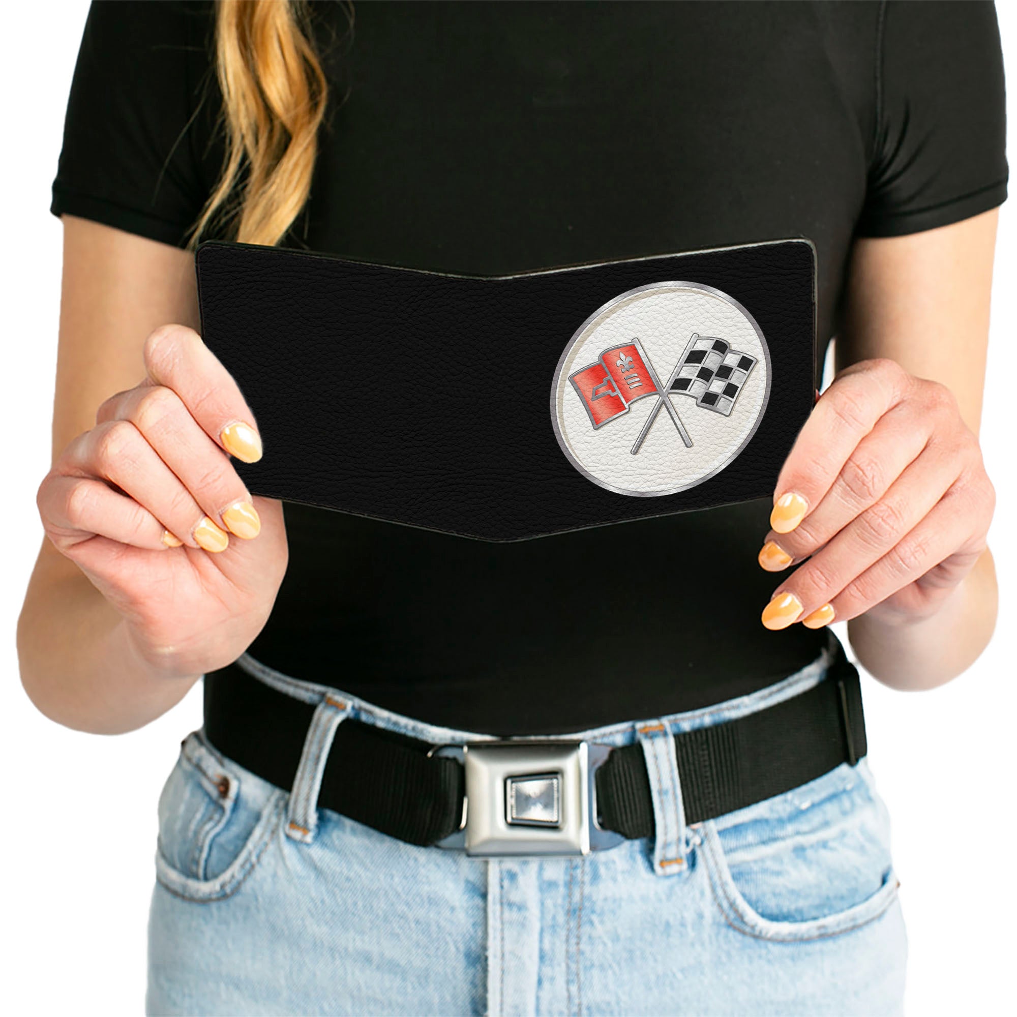 Bi-Fold Wallet - Corvette C2 Flags Logo Black Bi-Fold Wallets GM General Motors