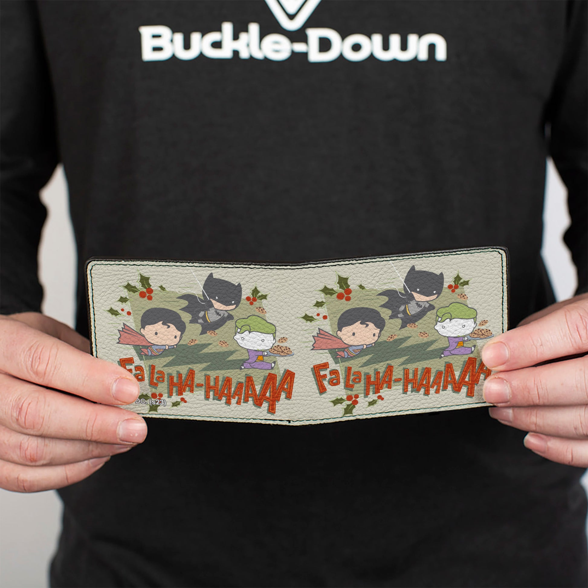 Bi-Fold Wallet - Justice League Chibi Holiday Christmas Superman and Batman Chasing Joker FALAHA-HAAAAA Greens Bi-Fold Wallets DC Comics