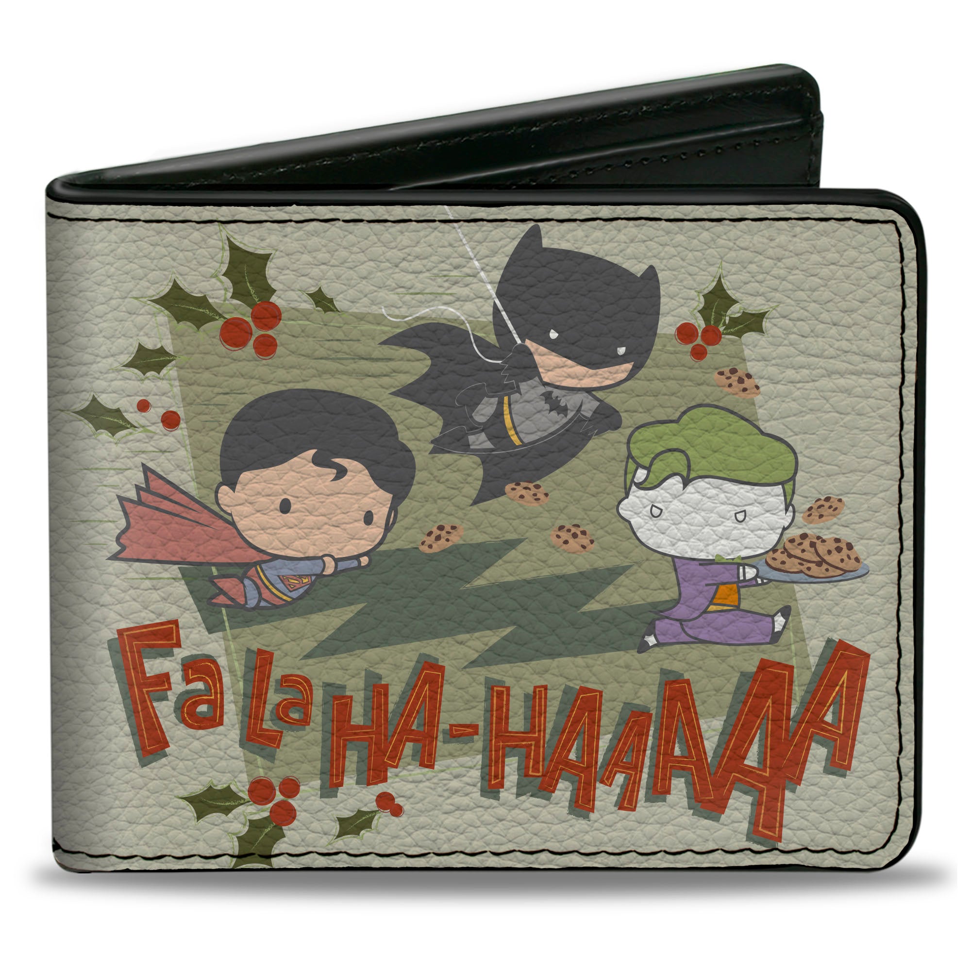 Bi-Fold Wallet - Justice League Chibi Holiday Christmas Superman and Batman Chasing Joker FALAHA-HAAAAA Greens Bi-Fold Wallets DC Comics