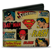 Bi-Fold Wallet - DC Comics Retro Superhero Faces and Logos Collage Ivory Bi-Fold Wallets DC Comics