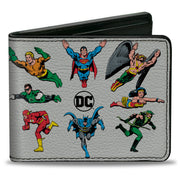 Bi-Fold Wallet - DC JUSTICE LEAGUE Retro Superhero Group Pose White Bi-Fold Wallets DC Comics