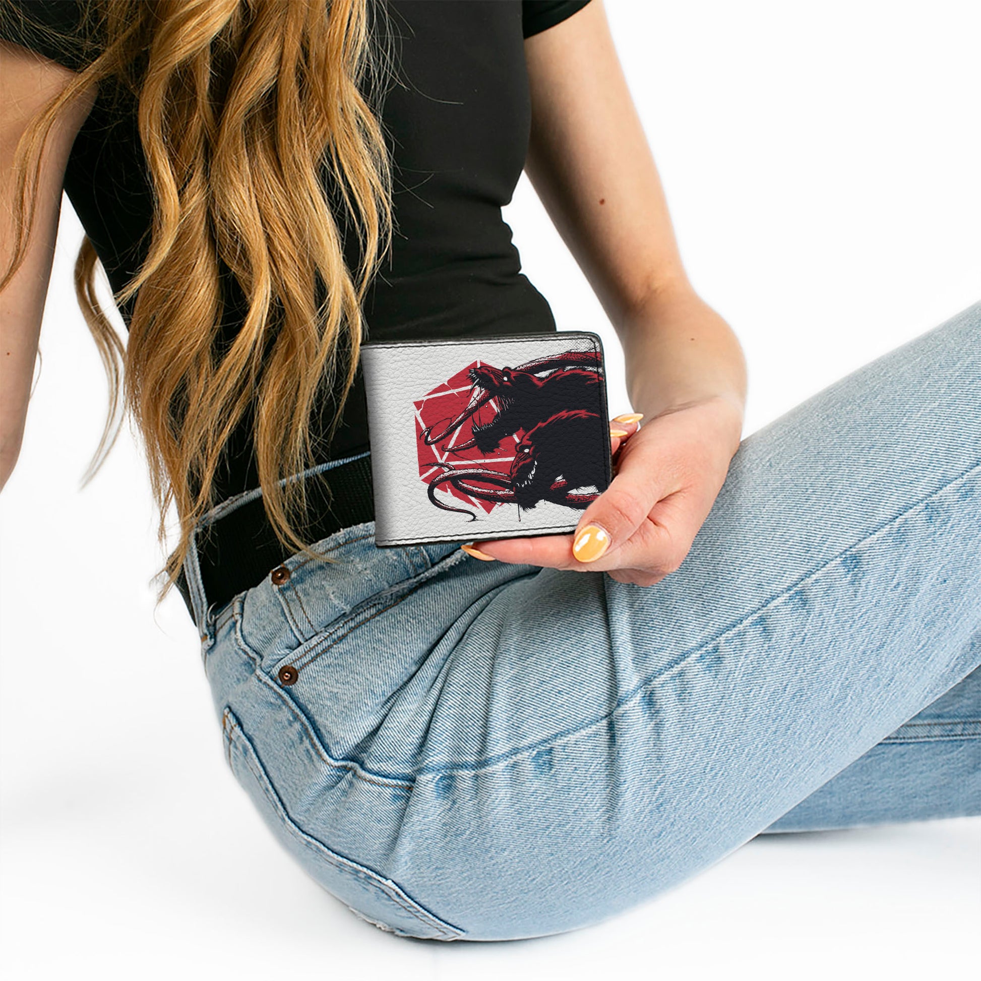 Bi-Fold Wallet - Dungeons & Dragons Demogorgon and Dice Japanese Text White Bi-Fold Wallets Dungeons & Dragons