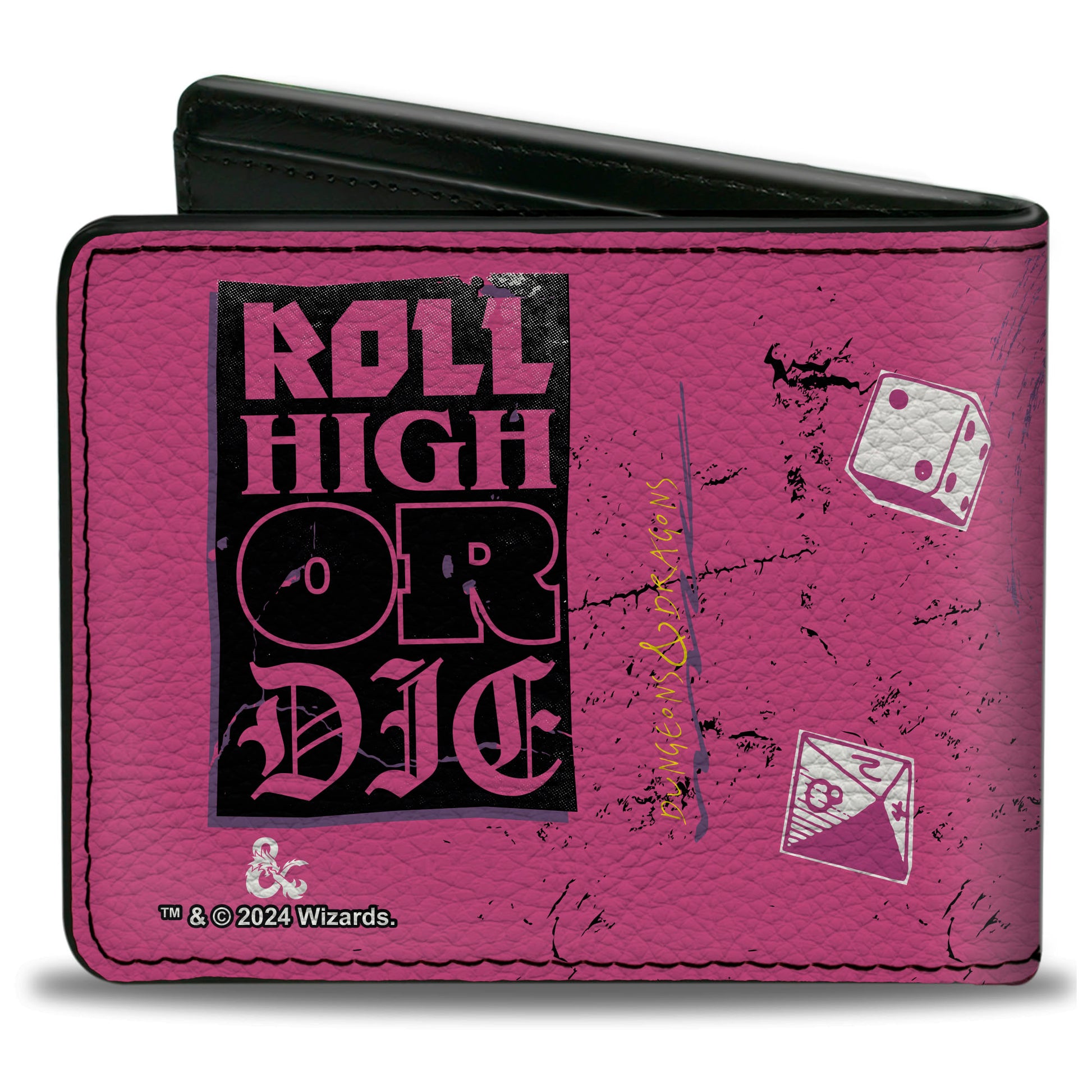 Bi-Fold Wallet - Dungeons & Dragons ROLL HIGH OR DIE Pinks/Purples/Black/White Bi-Fold Wallets Dungeons & Dragons