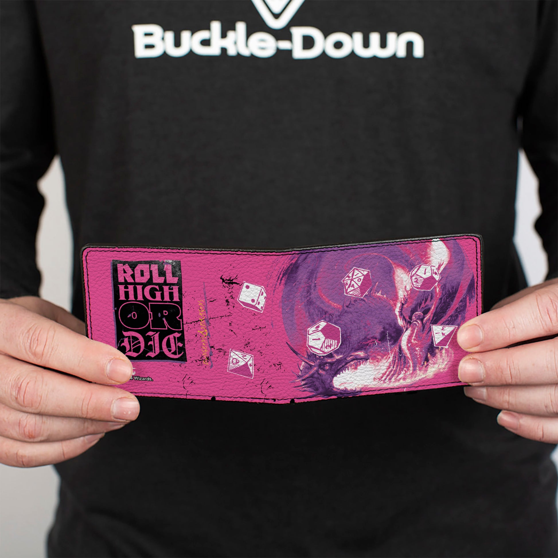 Bi-Fold Wallet - Dungeons & Dragons ROLL HIGH OR DIE Pinks/Purples/Black/White Bi-Fold Wallets Dungeons & Dragons