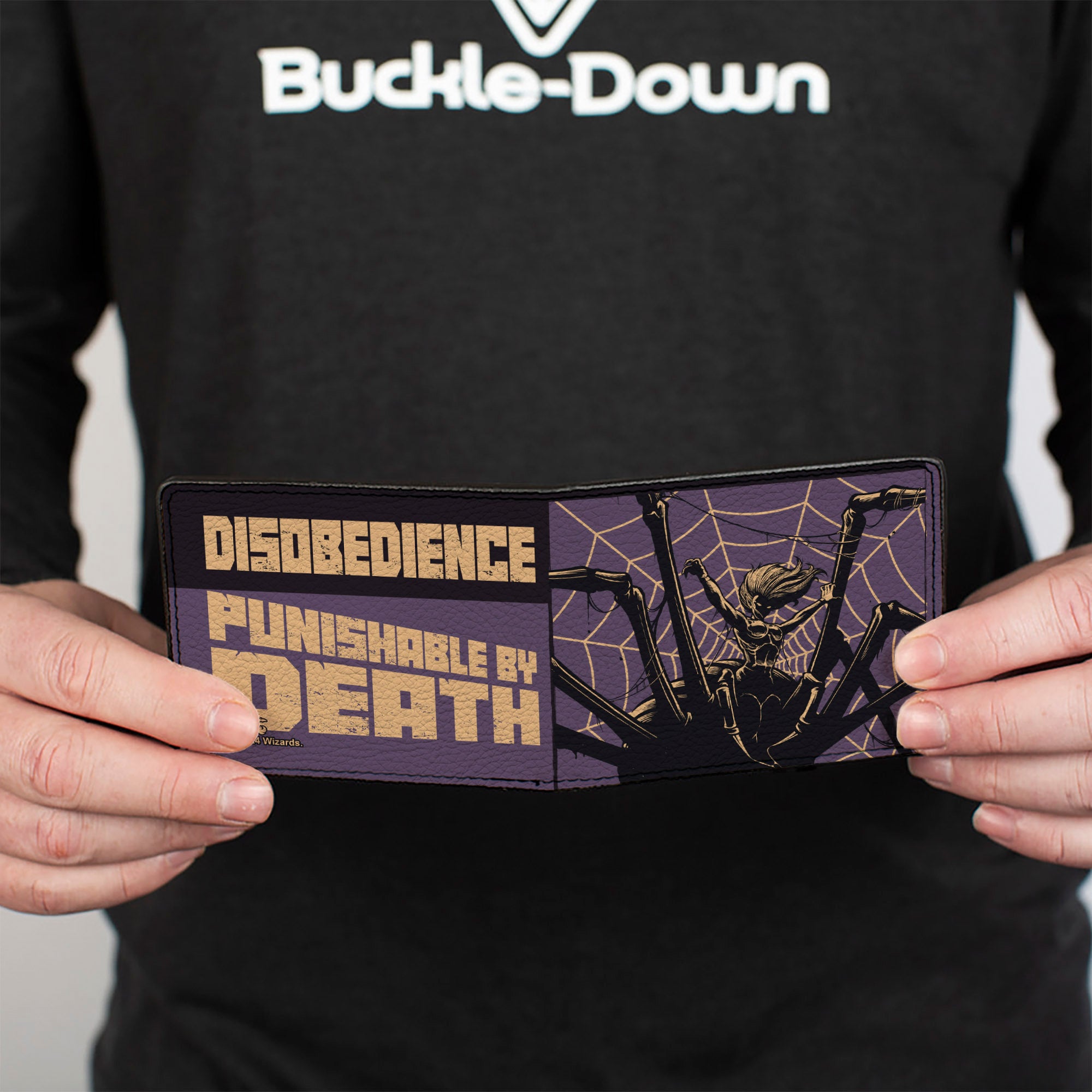 Bi-Fold Wallet - Dungeons & Dragons Drider DISOBEDIENCE PUNISHABLE BY DEATH Pose Black/Purple/Gold Bi-Fold Wallets Dungeons & Dragons