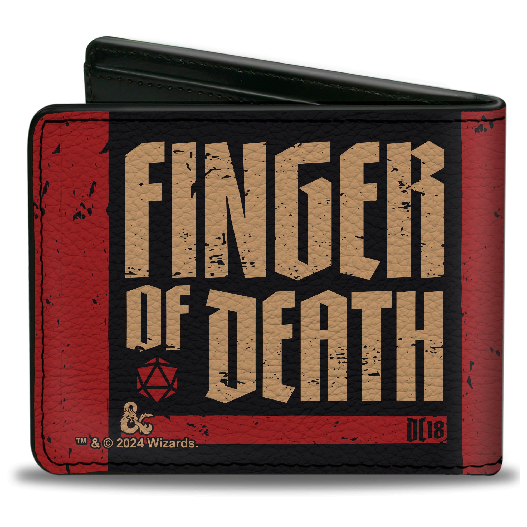 Bi-Fold Wallet - Dungeons & Dragons FINGER OF DEATH Signal and Stripes Black/Red/Tan Bi-Fold Wallets Dungeons & Dragons