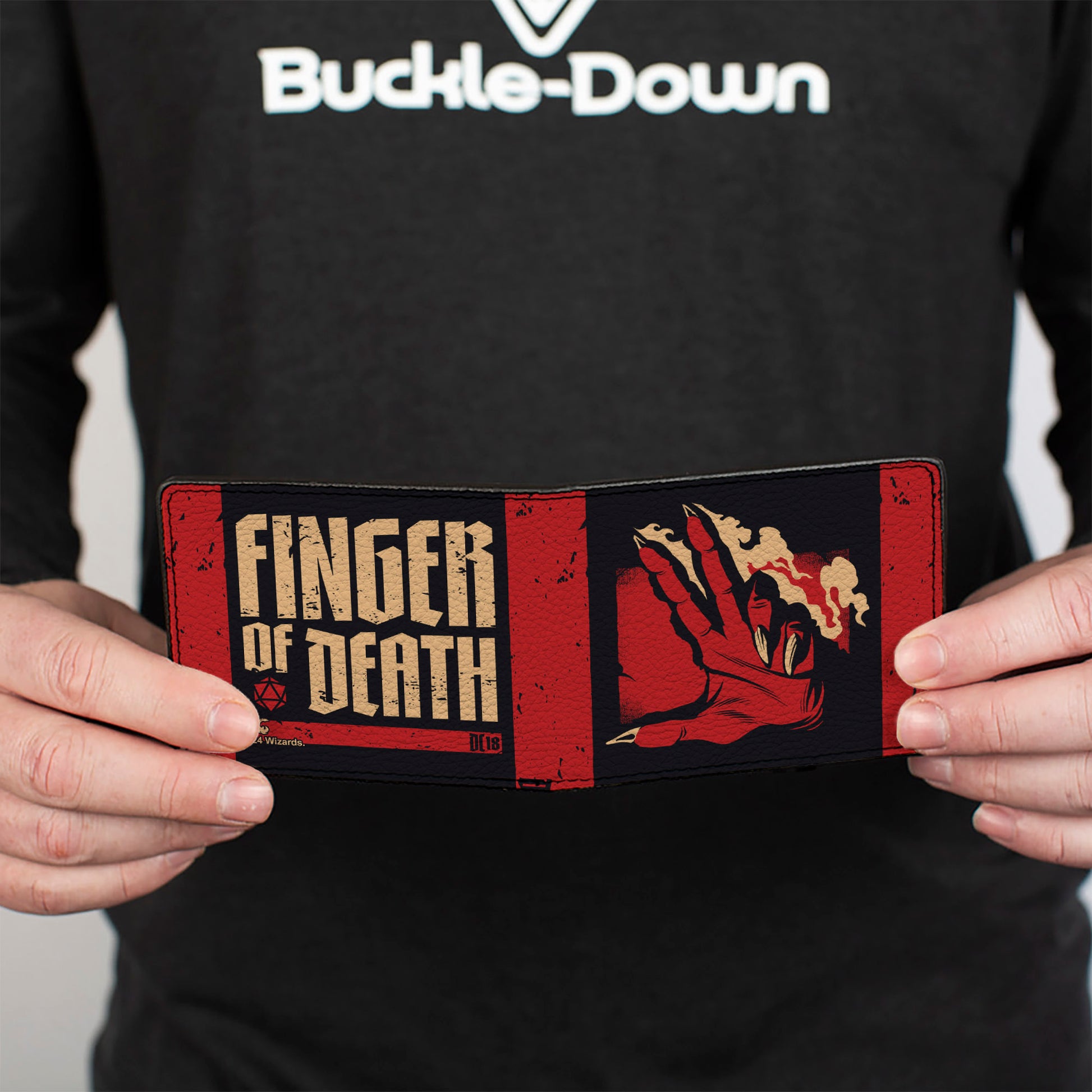 Bi-Fold Wallet - Dungeons & Dragons FINGER OF DEATH Signal and Stripes Black/Red/Tan Bi-Fold Wallets Dungeons & Dragons