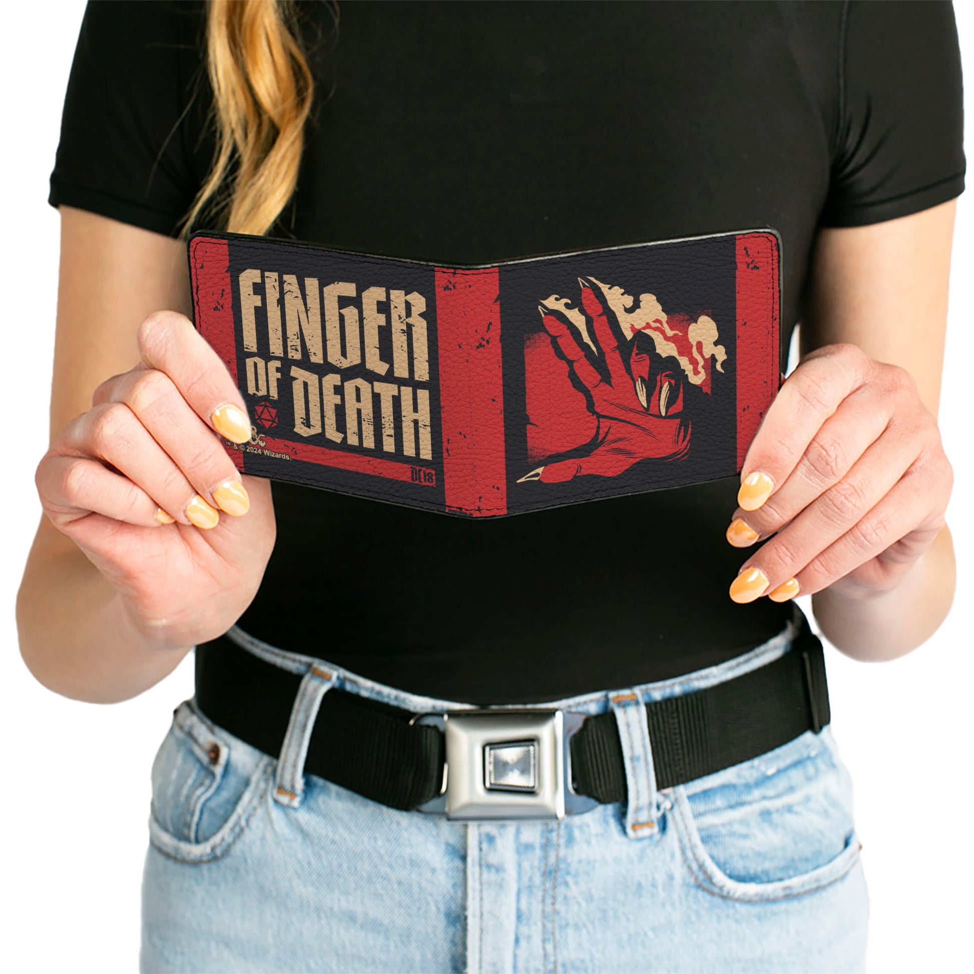 Bi-Fold Wallet - Dungeons & Dragons FINGER OF DEATH Signal and Stripes Black/Red/Tan Bi-Fold Wallets Dungeons & Dragons