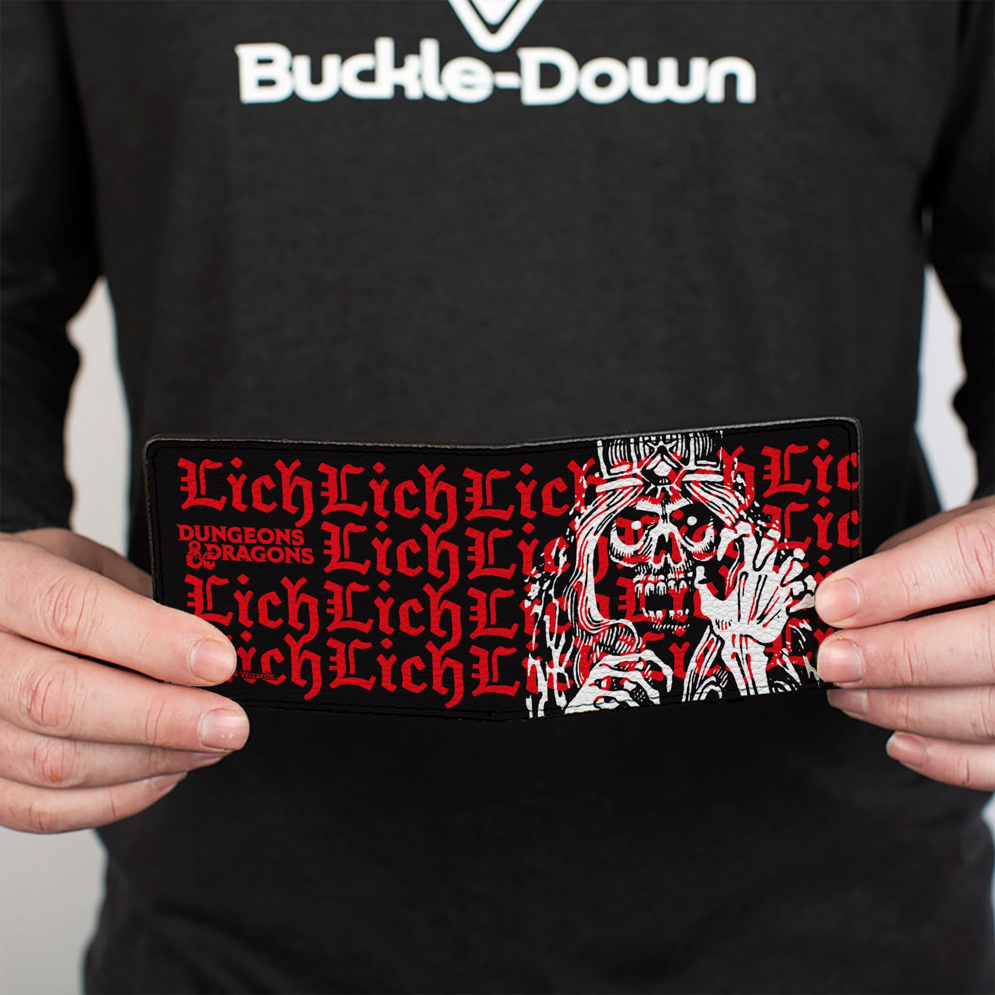 Bi-Fold Wallet - Dungeons & Dragons LICH Monster Illustration and Text Black/Red/White Bi-Fold Wallets Dungeons & Dragons