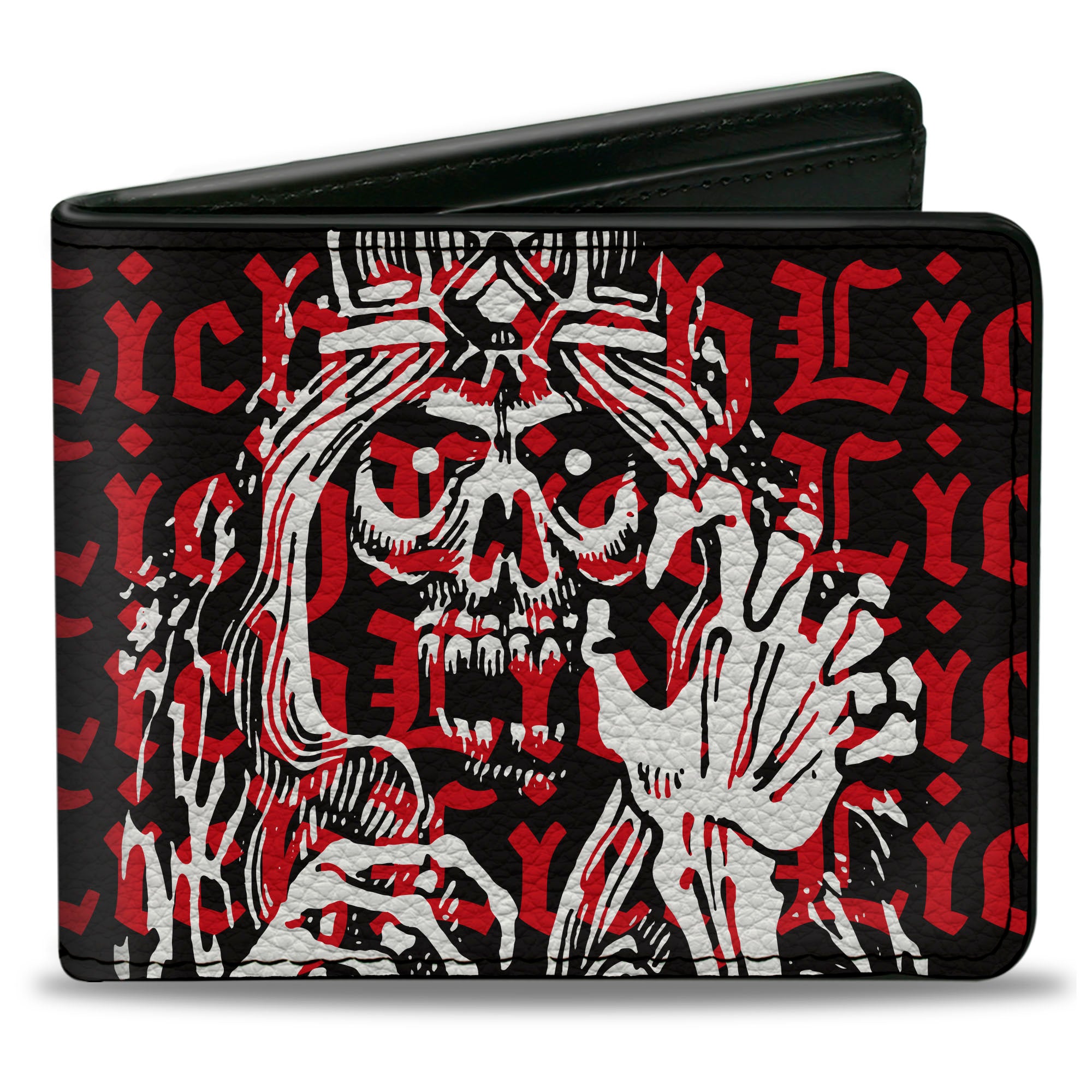 Bi-Fold Wallet - Dungeons & Dragons LICH Monster Illustration and Text Black/Red/White Bi-Fold Wallets Dungeons & Dragons