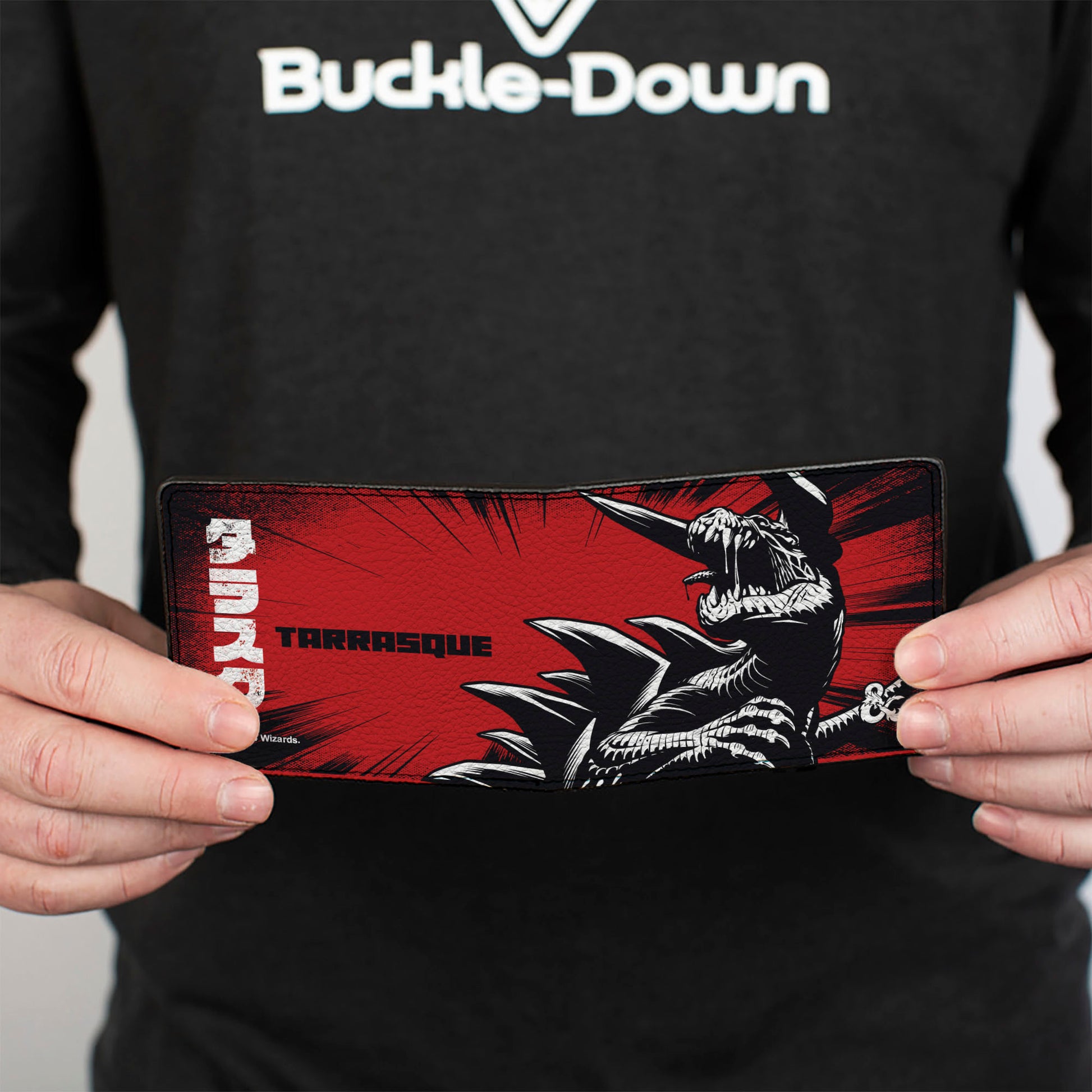 Bi-Fold Wallet - Dungeons & Dragons TARRASQUE Monster and Text Black/Red/White Bi-Fold Wallets Dungeons & Dragons