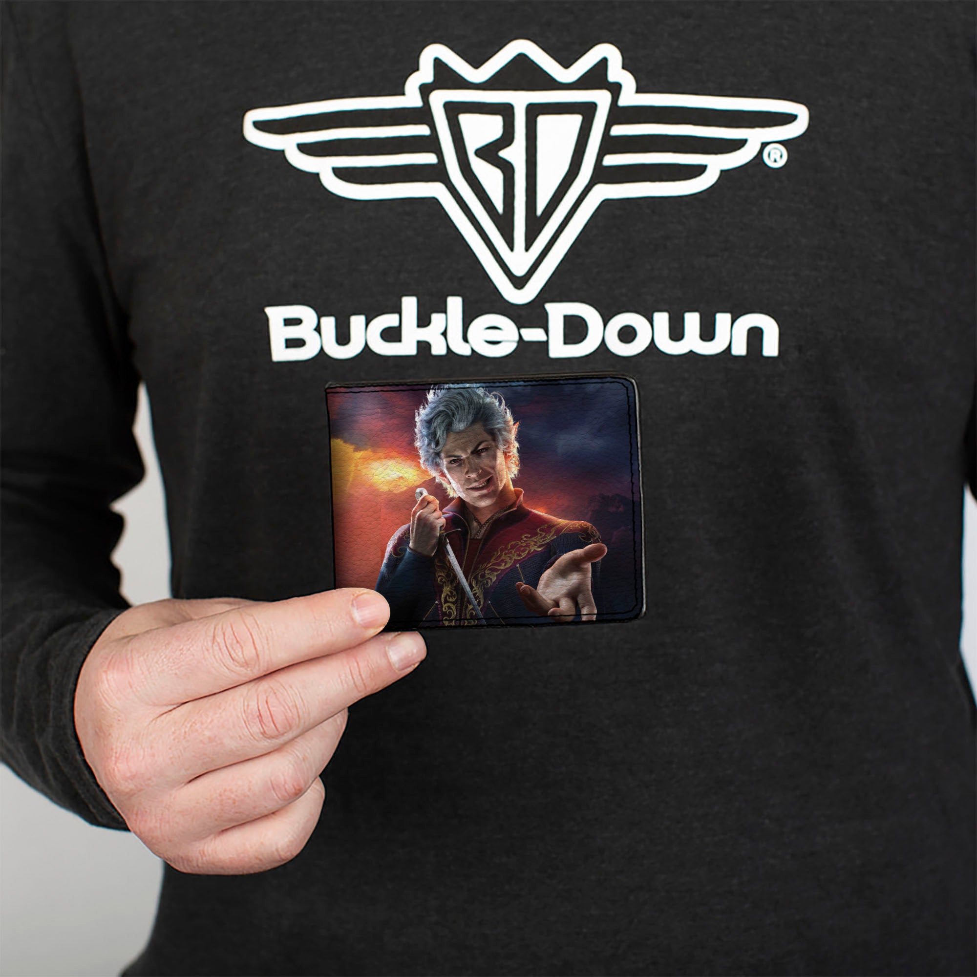 Bi-Fold Wallet - BALDUR'S GATE Astarion Hand Out Pose and Title Logo Bi-Fold Wallets Baldur's Gate III