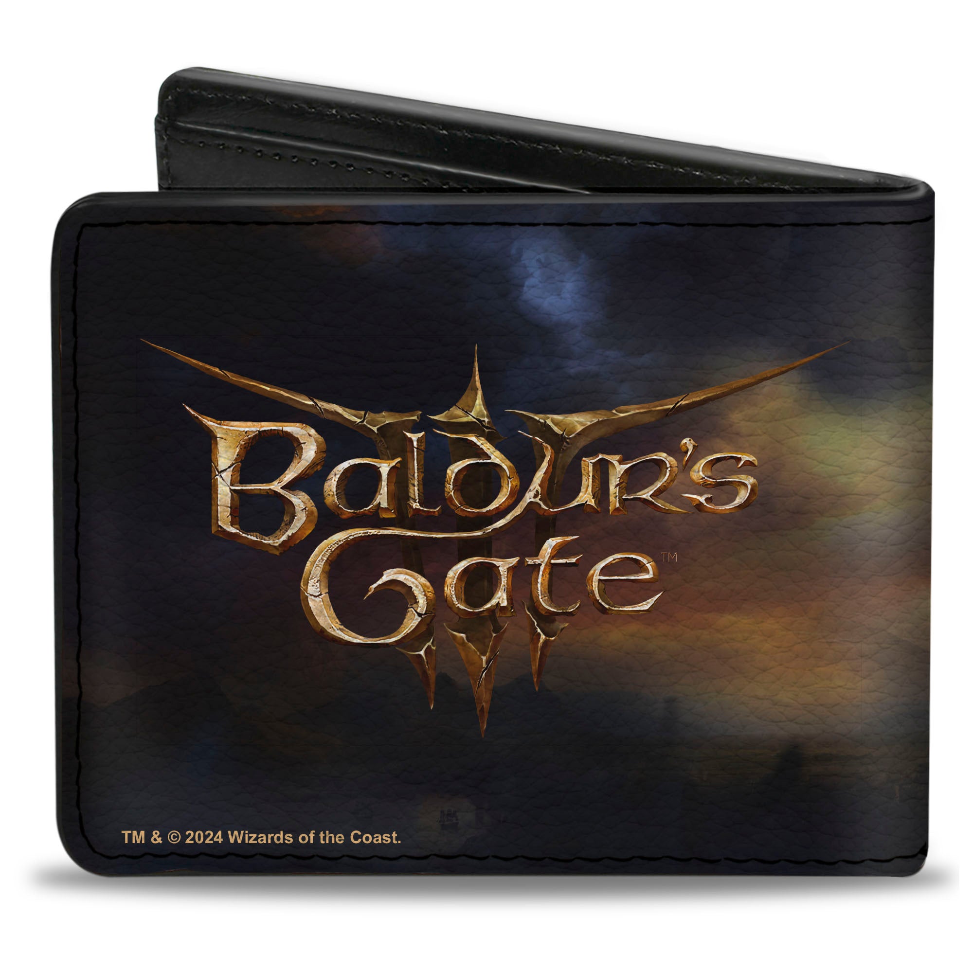 Bi-Fold Wallet - BALDUR'S GATE III Gale Magic Pose Scene and Title Logo Bi-Fold Wallets Baldur's Gate III
