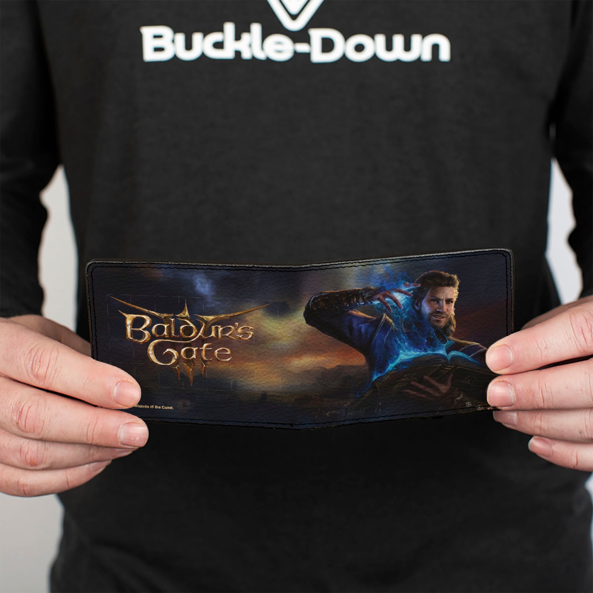 Bi-Fold Wallet - BALDUR'S GATE III Gale Magic Pose Scene and Title Logo Bi-Fold Wallets Baldur's Gate III